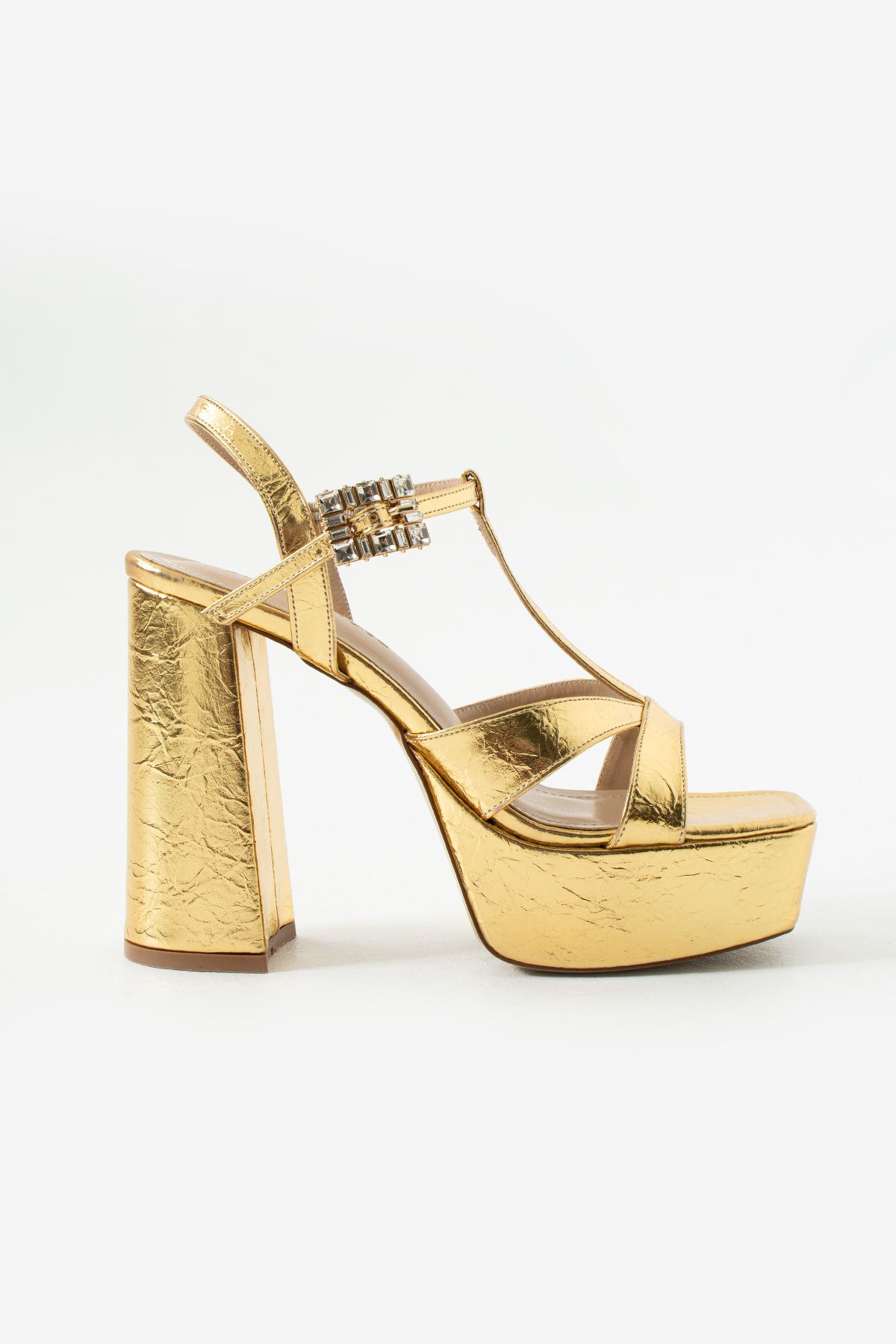 Siena Shoes Elera Kadın Toka Detaylı Platform Kalın Topuklu Ayakkabı Altın