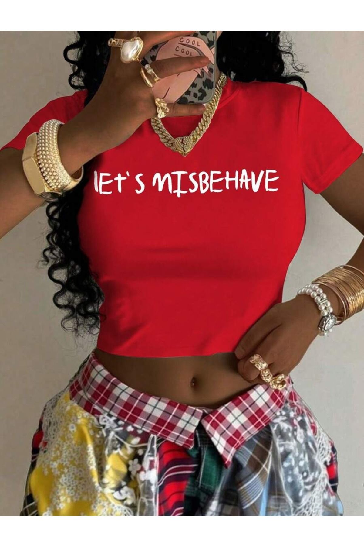 OVER HEAD Kadın Let's Misbehave Baskılı Baby Tee Crop T-shirt