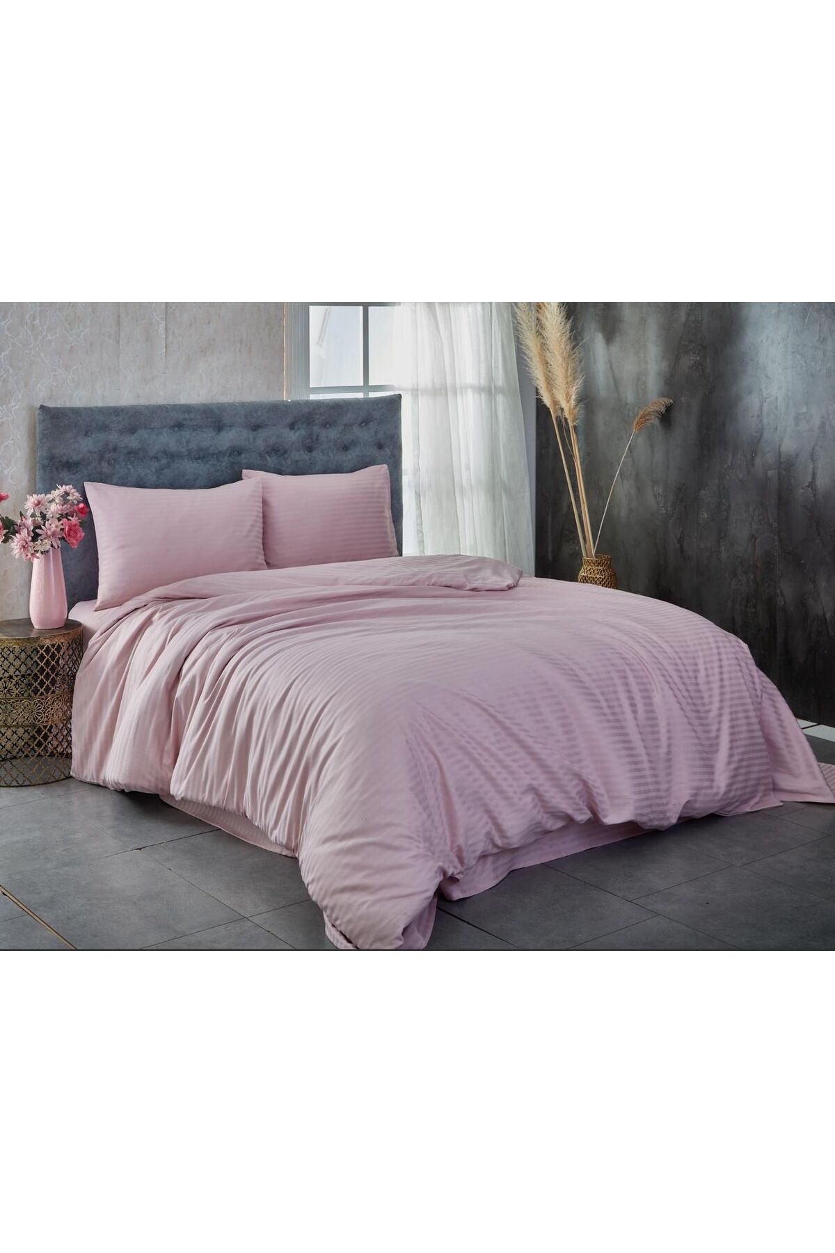 miruza ev tekstil Çizgili Saten Çift kişilik Nevresim Takımı Çeyizlik Set Vip Miruza Collection