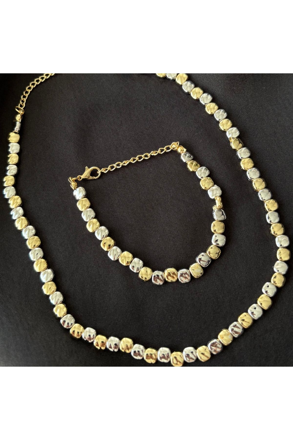 Aslı Gold Çakıl Taş Desenli Bohem Takı Seti Kolye Bileklik