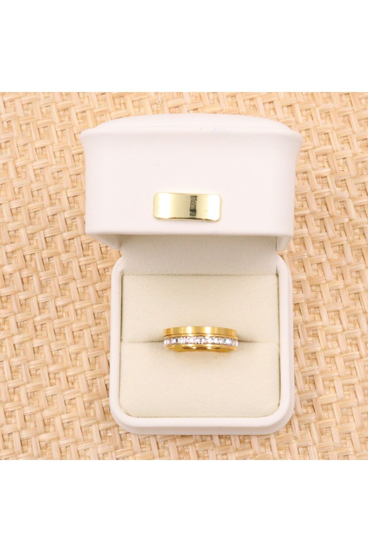 mercanjewelry Çift Kullanımlı Zirkon Taşlı Marka Model Gold Yüzük