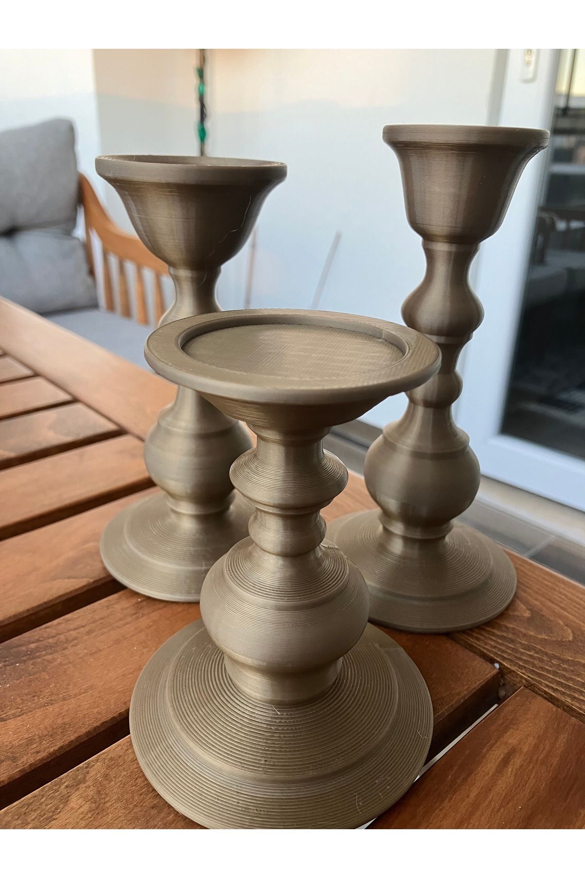 Saatistan Şamdan Seti, 3'lü Bronz Gold Tasarım, Dekoratif Aksesuar
