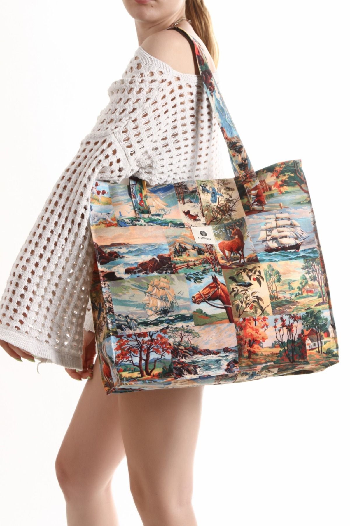 Calliopia Manzara patchwork plaj çantası