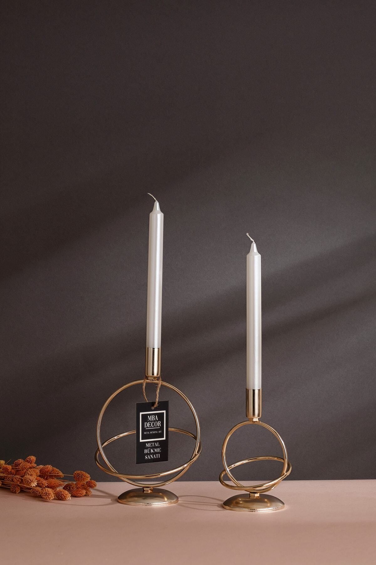 Saatistan Altın Kaplama Metal Mumluk, Dekoratif ve Şık, 15-10 cm, Paslanmaz Demir