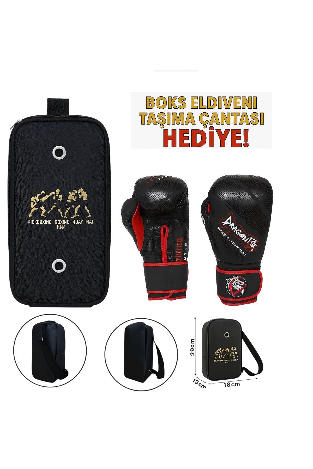 Dragondo Supreme Hakiki Deri Boks Eldiveni Kick Boks Muay Thai Eldiveni ve Eldiven Taşıma Çantalı