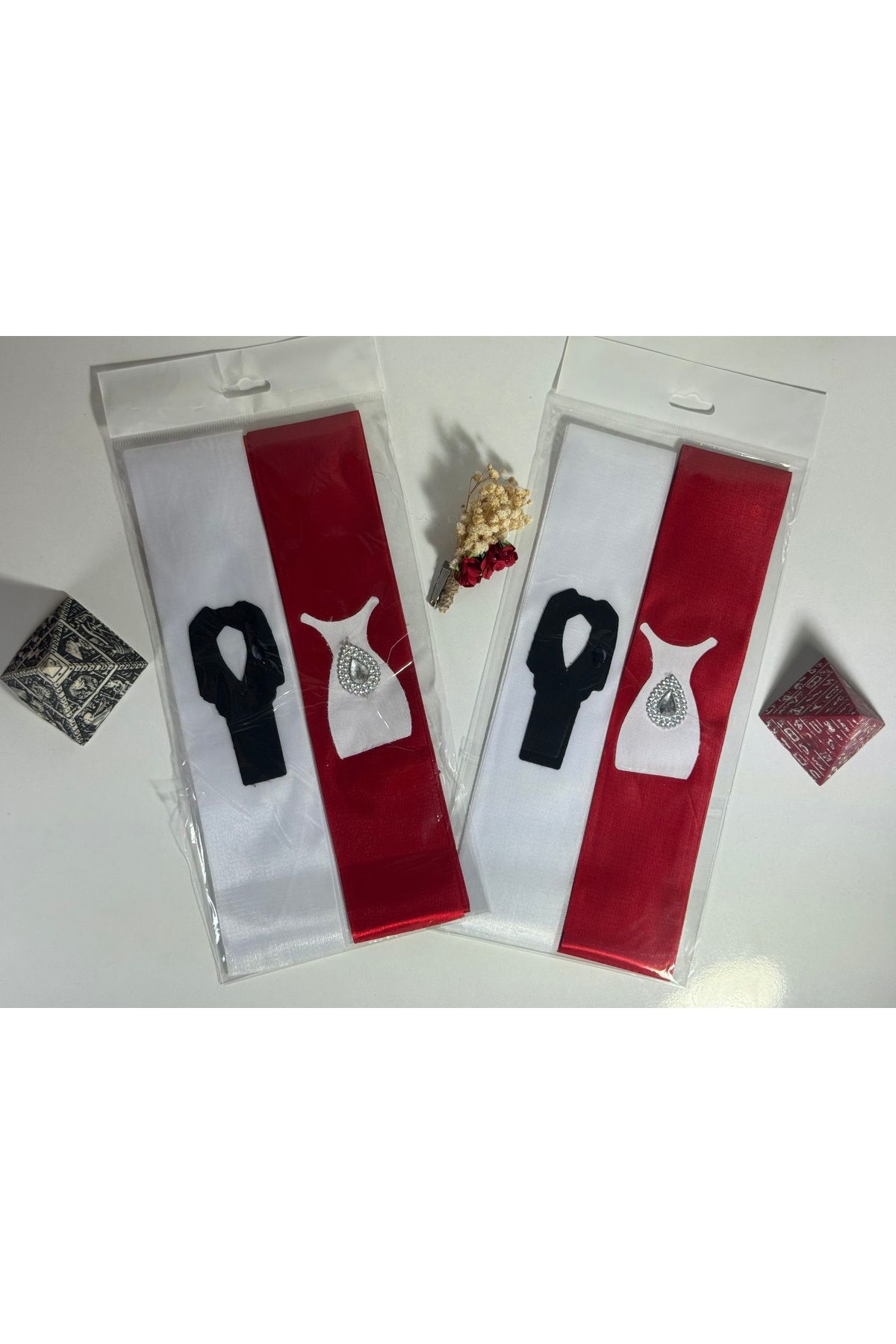 shop Gelin Damat Fügürlü Takı Kurdelası Kırmızı-Beyaz 2 Metrelik Takı Kurdelesi