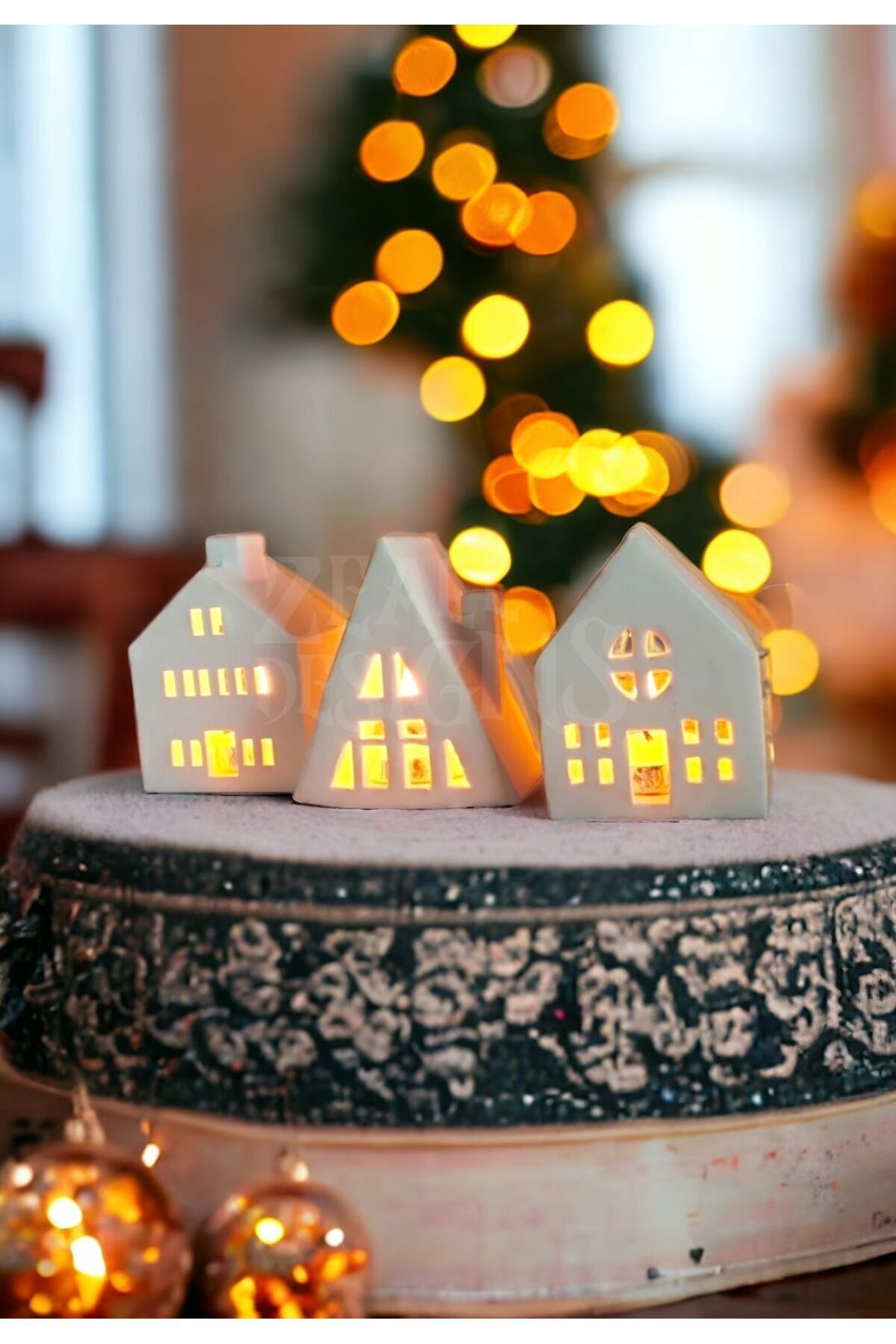 Saatistan 3'lü Beton Mumluk Takımı, Beyaz, Dekoratif ve Tealight Mumlar Dahil