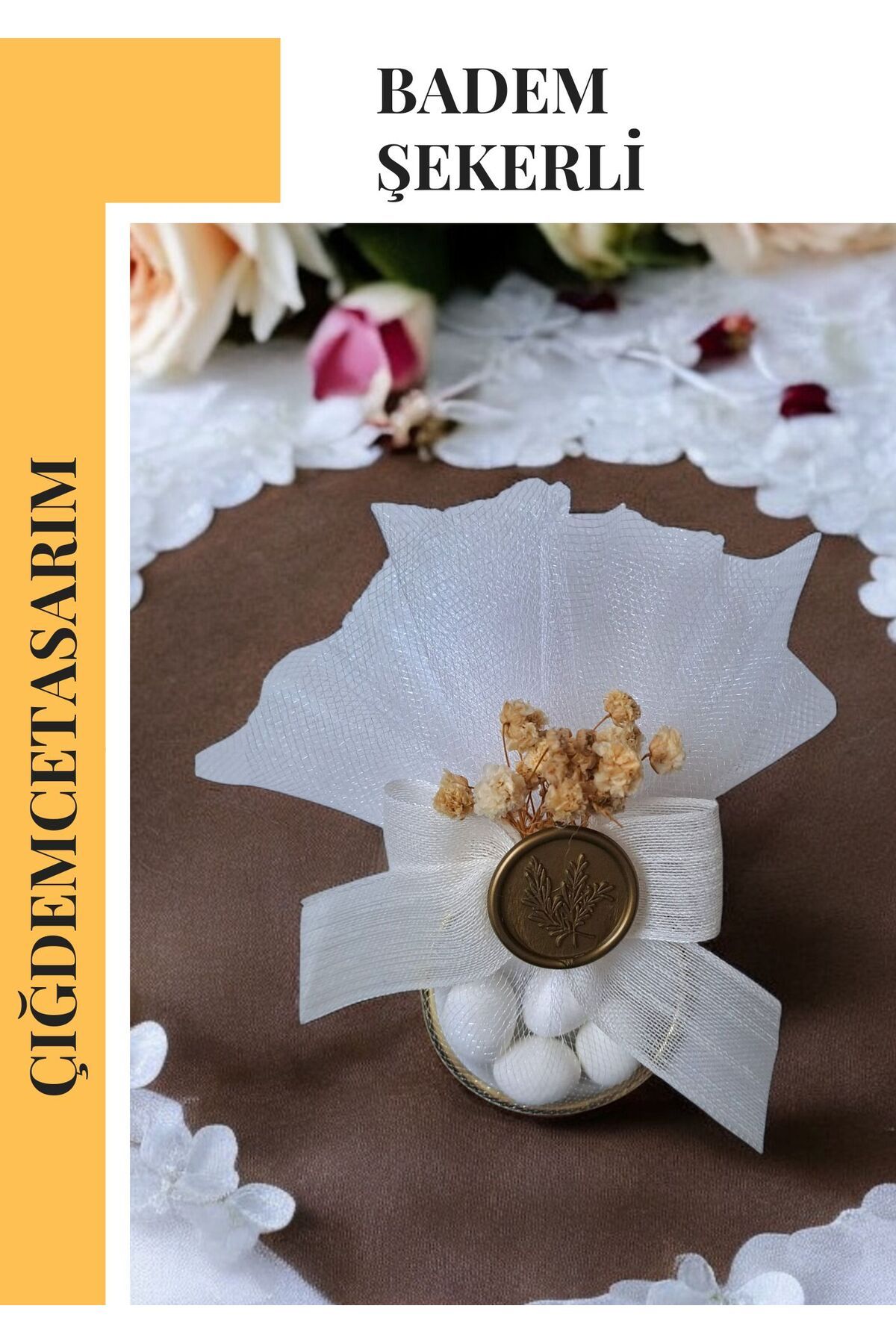çiğdemcetasarım Nikah Nişan Kına Söz Bebek Badem Şekerli Hediyelik 10 Adet İsme Özel Etiketli
