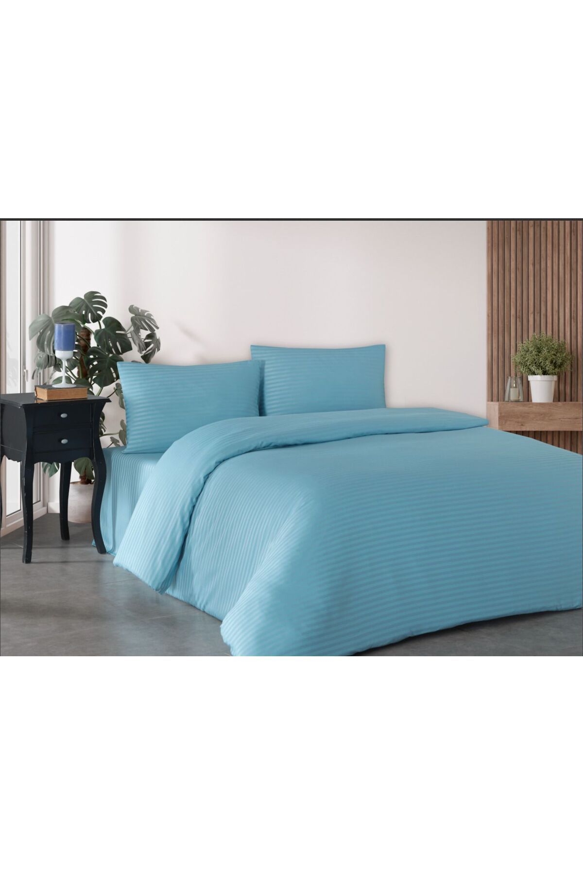 miruza ev tekstil Çizgili Saten Çift kişilik Nevresim Takımı Çeyizlik Set Vip Miruza Collection