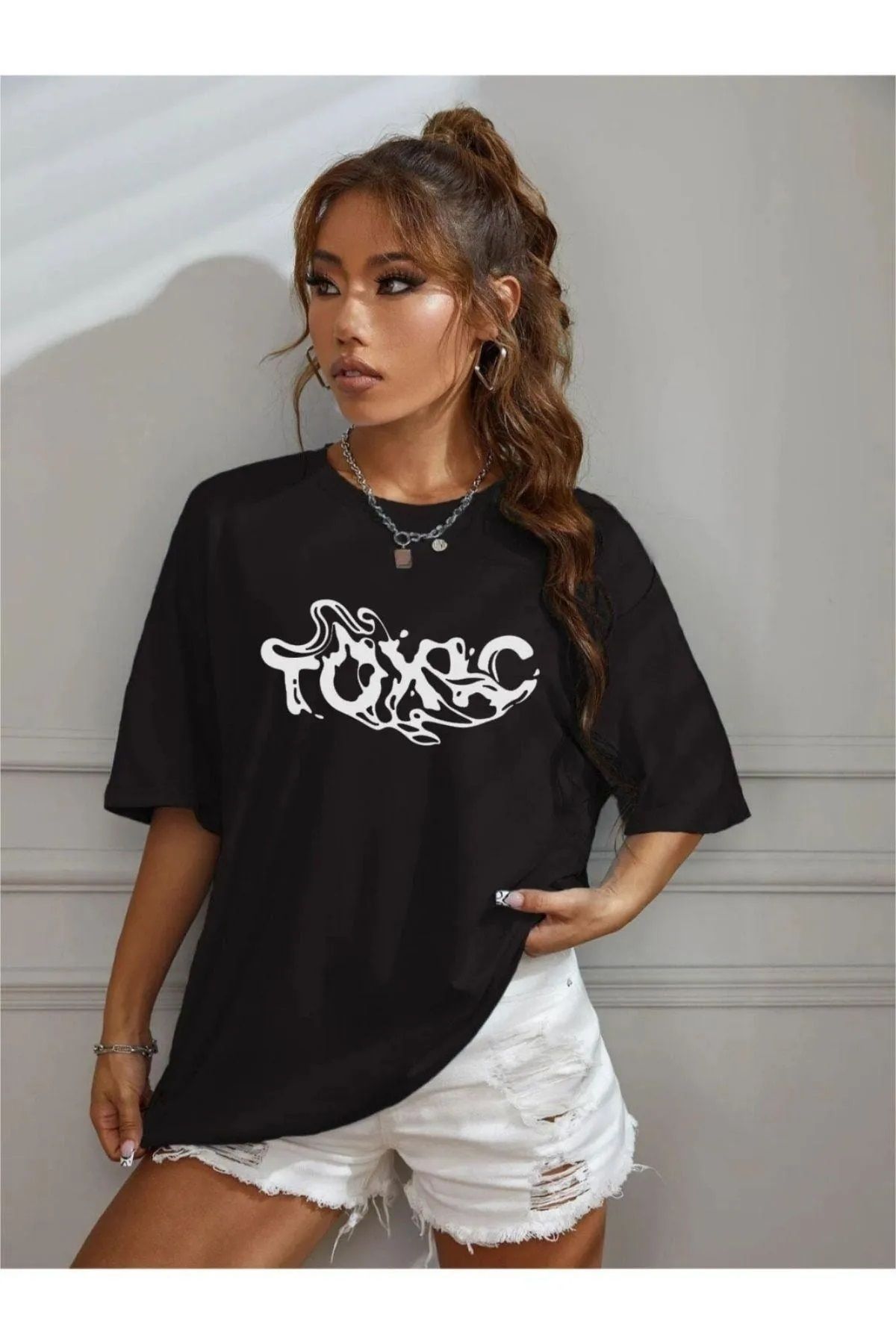 Hunors Sportswear & Company Unisex Kadın/Erkek Siyah Baskılı Oversize Tshirt