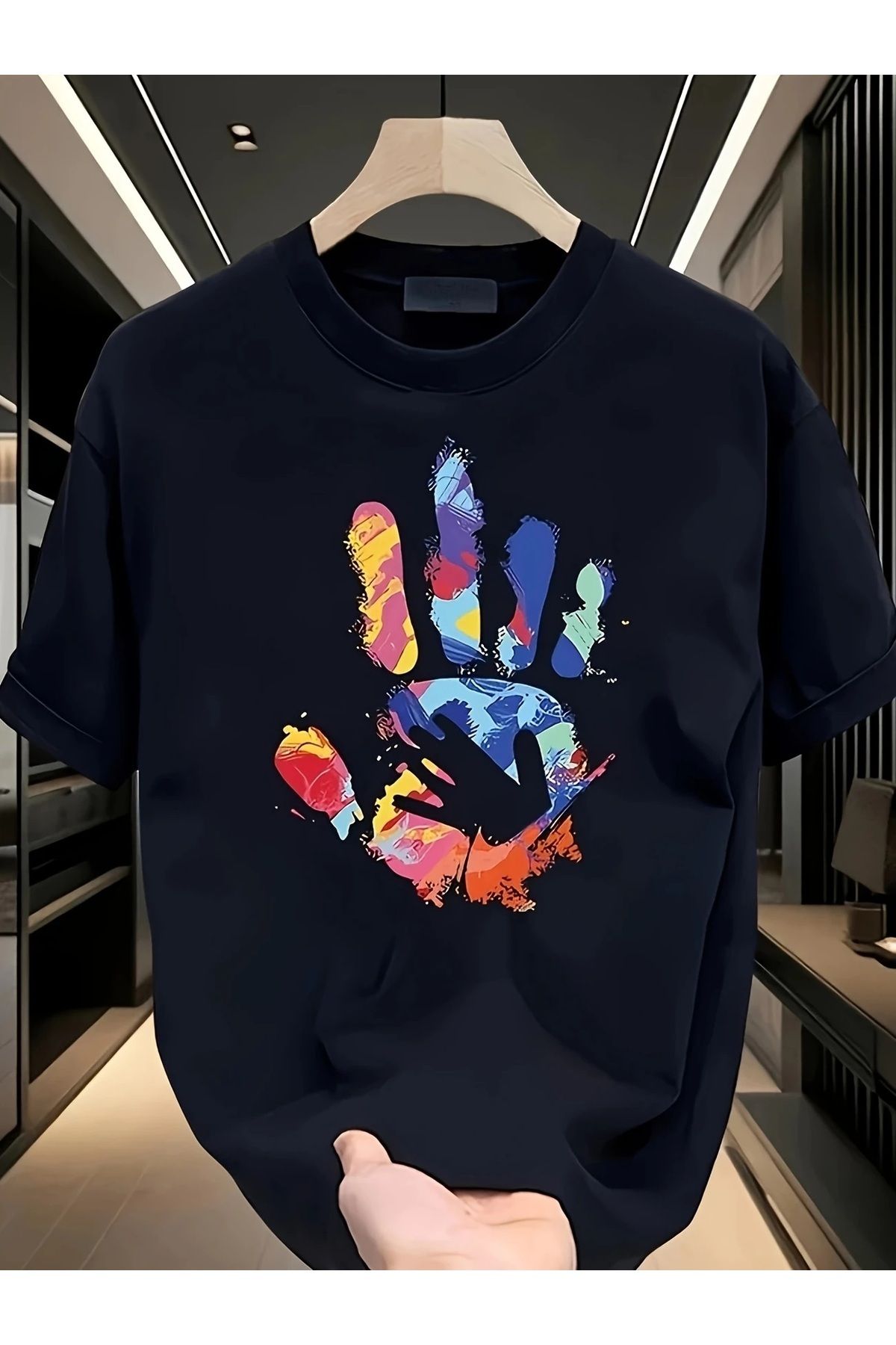 Hunors Sportswear & Company Unisex Kadın/Erkek Oversize Baskılı Pamuklu Bisiklet Yaka Kısa Kollu SİYAH T-shirt