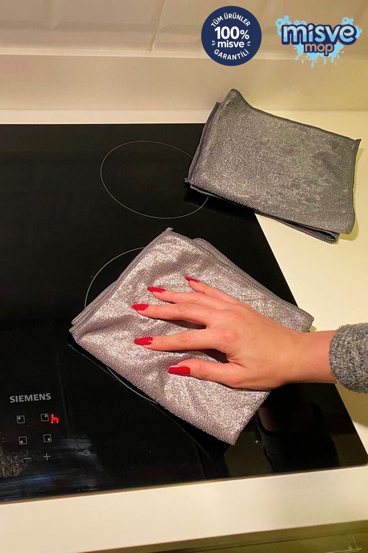 Misvele MisveClean ( 3 Adet ) Gri Sihirli Ankastre Ocak Davlumbaz Temizlik Bezi 40*40 Cm