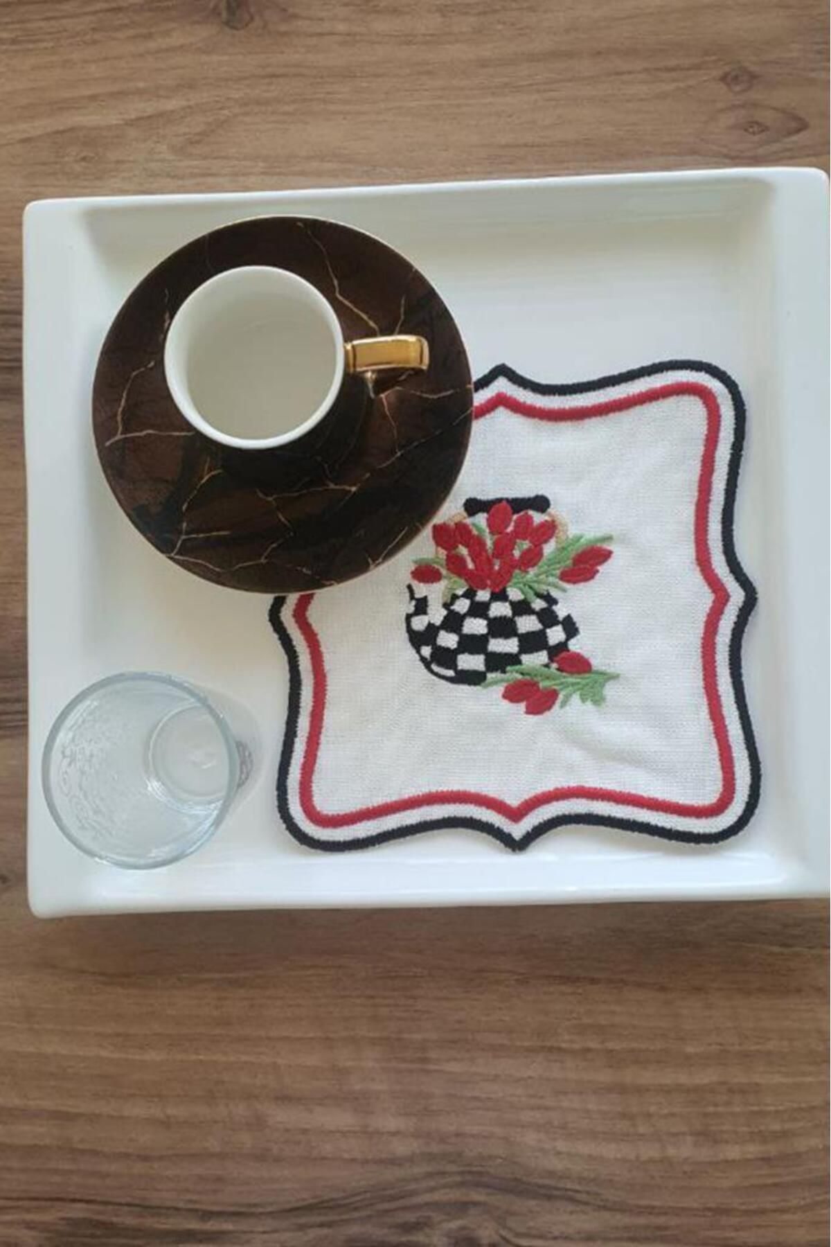 Çeyiz Diyarı Çaycım Nakışlı Keten Kare Bardak Altlığı Seti 6 Lı