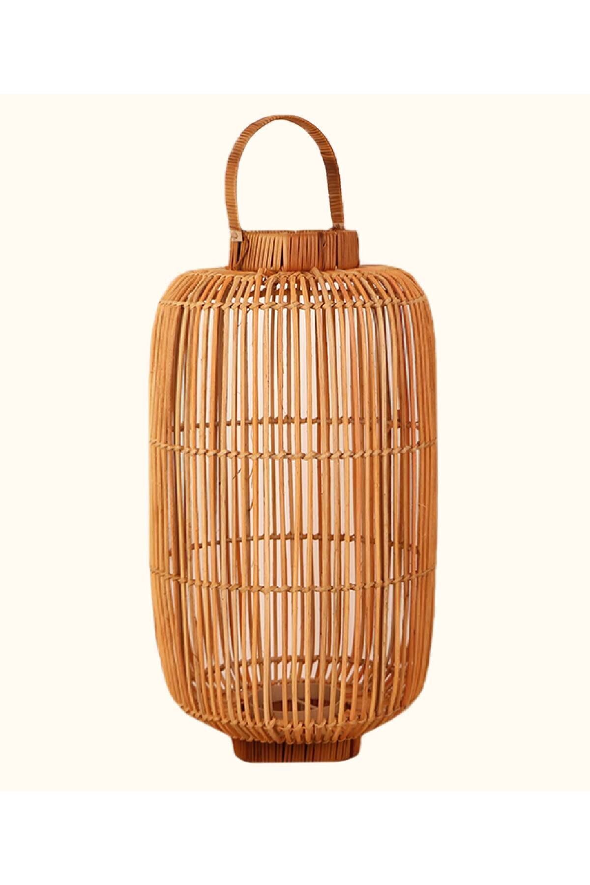 Saatistan El yapımı dekoratif rattan mumluk, şık ve doğal tasarım, 28x50x70 ölçüler