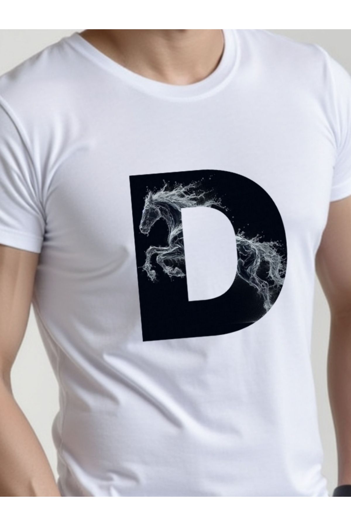 Draxon %100 Pamuk Bisiklet Yaka At Desenli D Harfi Tişört