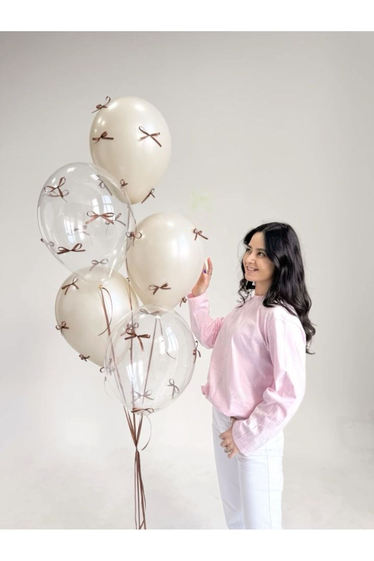PartyPoo Vizon Fiyonk Kurdeleli Kum Beji ve Şeffaf Balon Seti – 10'lu Doğum Günü Parti Süsü
