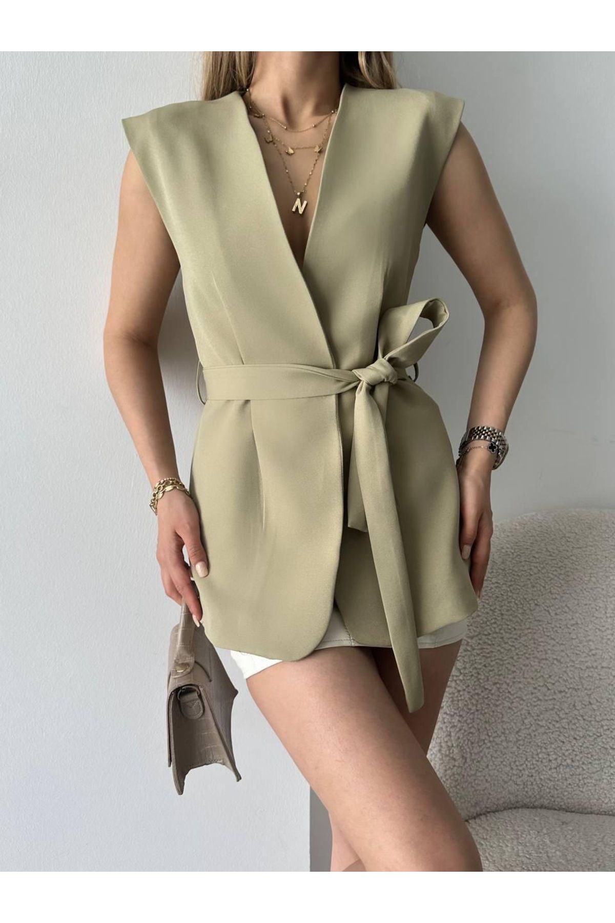Ekim Store Kuşaklı Oversize Blazer Yelek Ceket