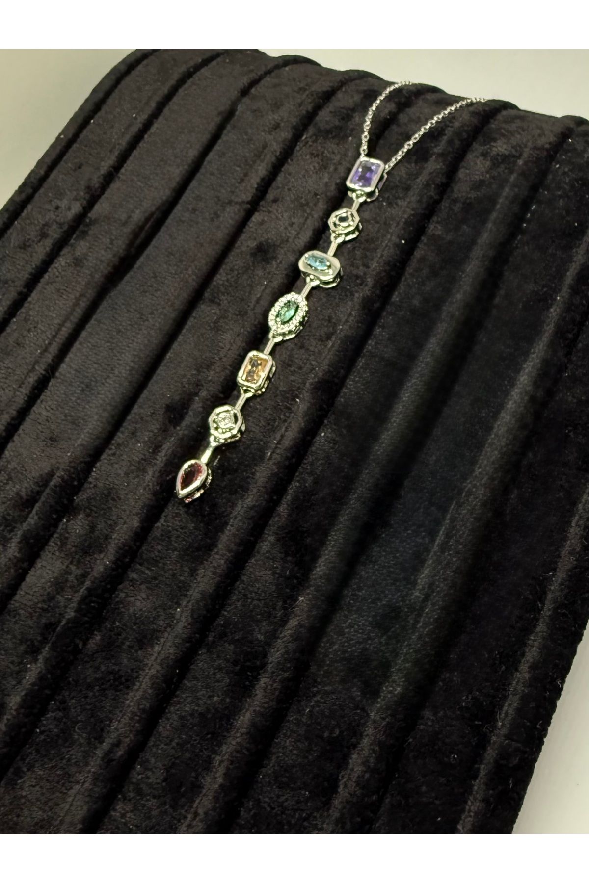 Gulsah's Store Çelik silver Y, melis 7 element taşlı kolye
