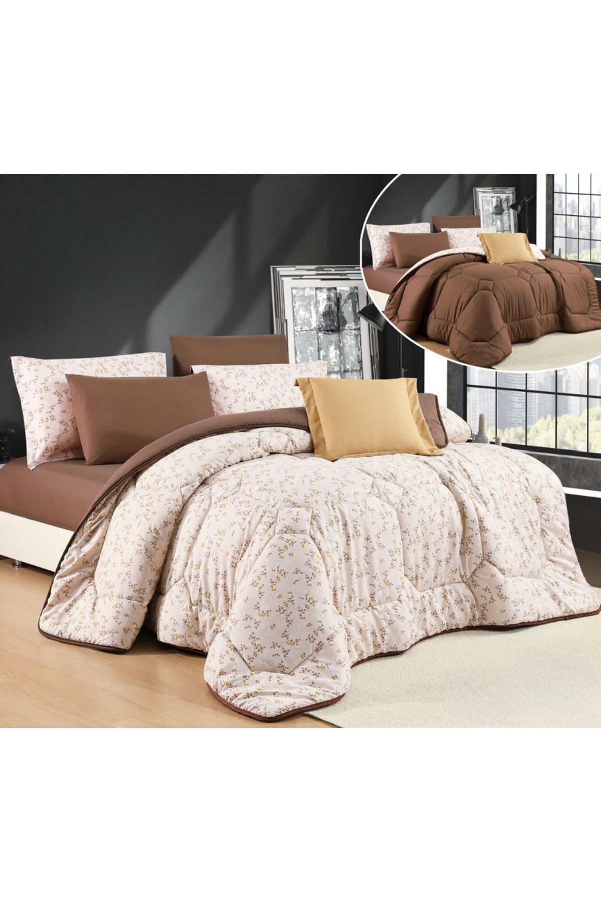 HOURS-Horse Macrofiber Comforter Set, 4 Pieces, Double-Sided, with an Elegant Pattern, EVINA-04 1