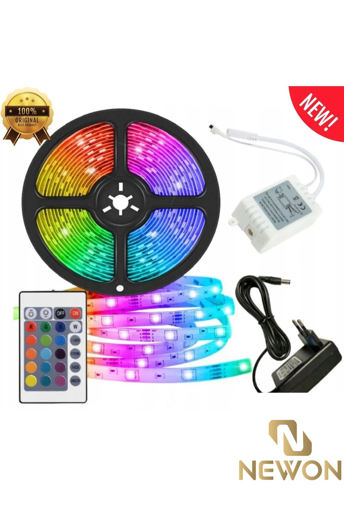 Newon Şerit Led 5 Metre Animasyonlu Tak Çalıştır Kumandalı Trafolu Rgb Şerit Işık Aydınlatma