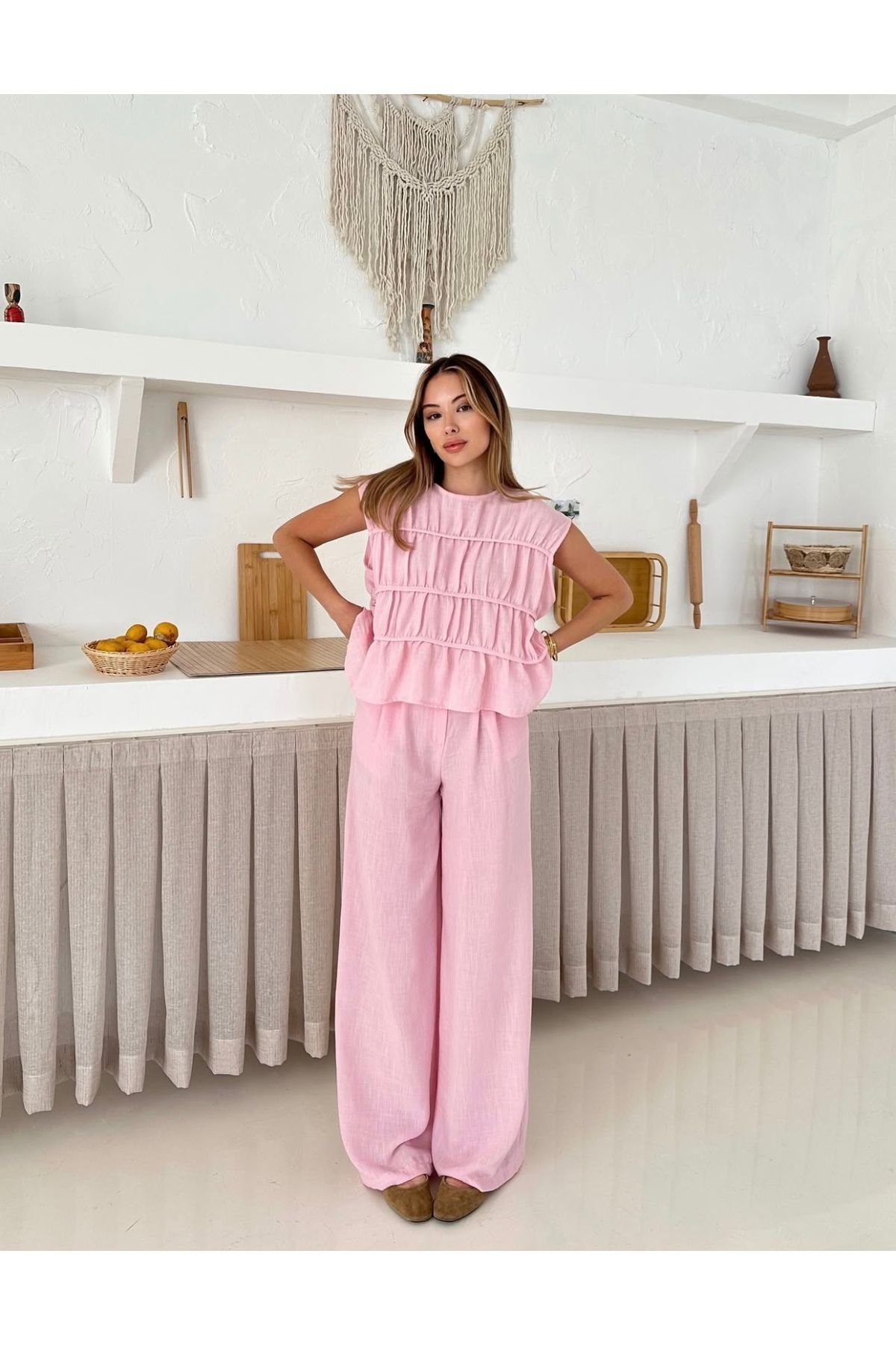 Luxvestimante Kadın Yazlık Keten İkili Klasik Takım