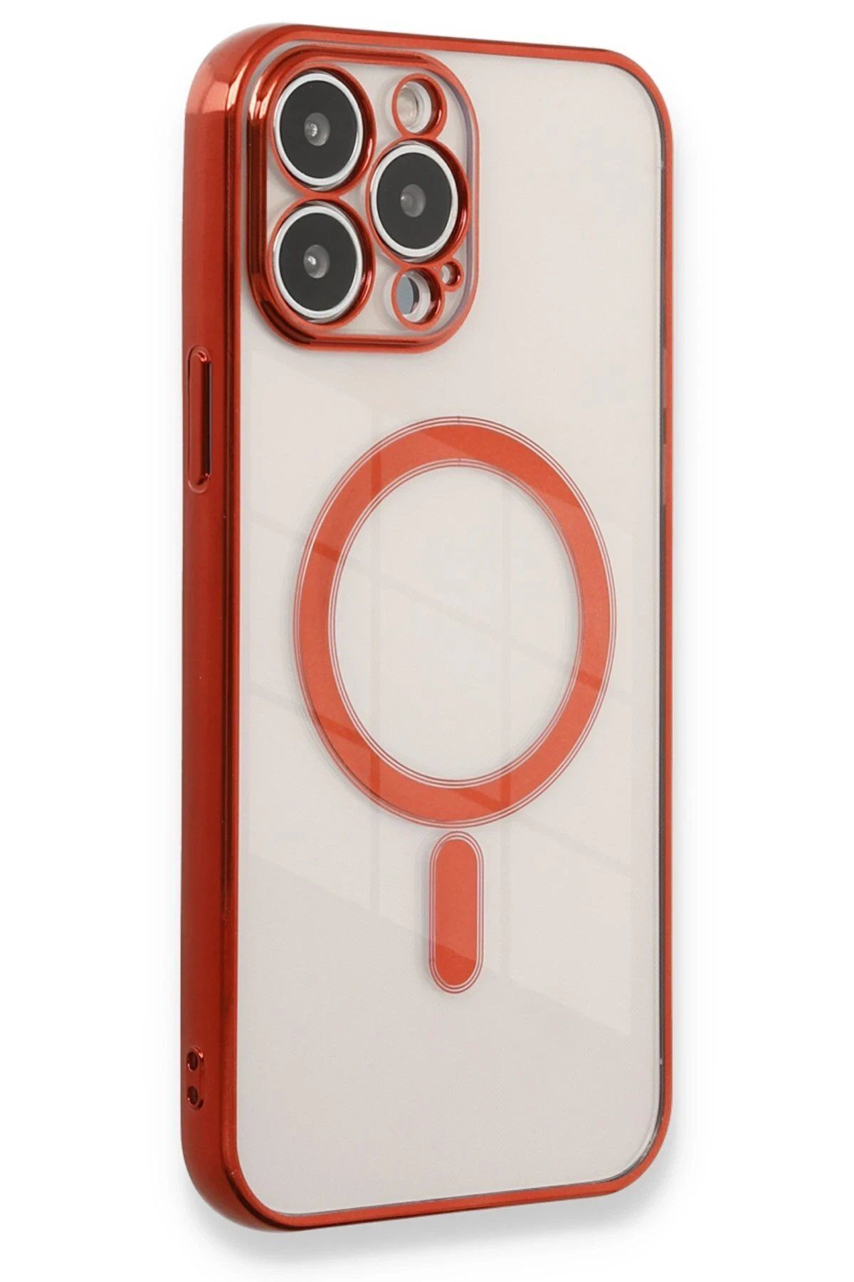 CepteToptan Newface iPhone 13 Pro Max Kılıf Magneticsafe Lazer Silikon - Kırmızı