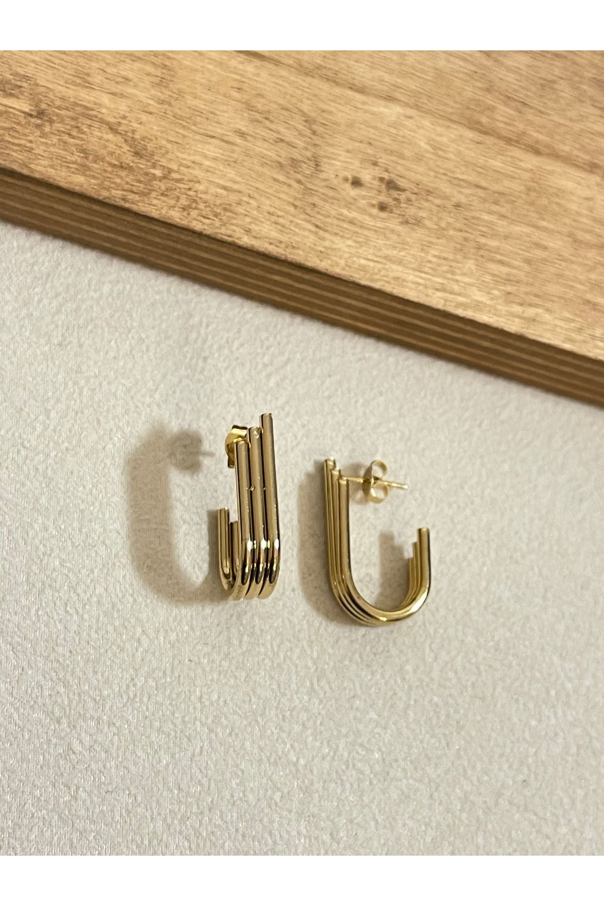 Rupen Kraft 316 L Cerrahi Çelik Altın Modeli Asimetrik Çelik Gold Küpe