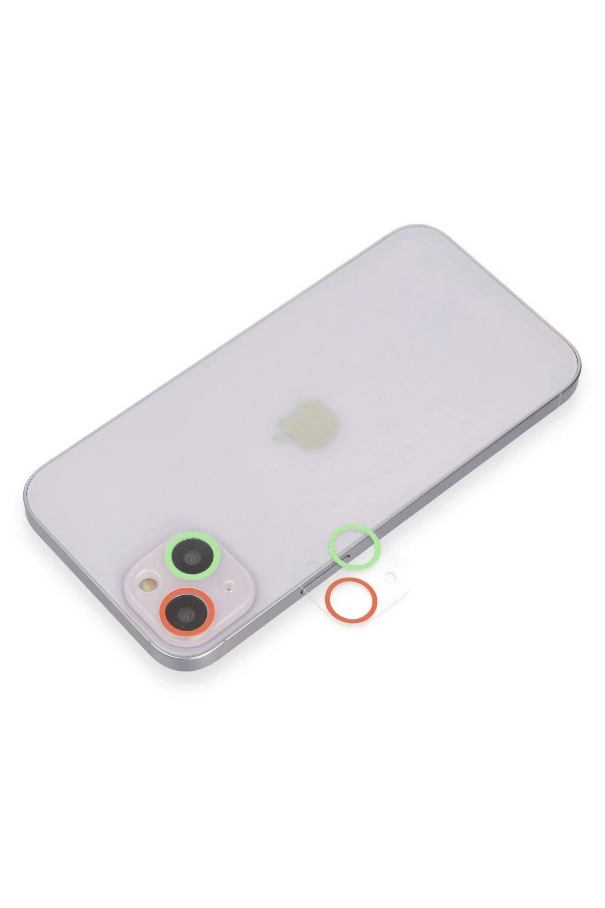 CepteToptan Newface iPhone 14 Uyumlu Renkli Kamera Lens Koruma Cam - Yeşil-Pembe