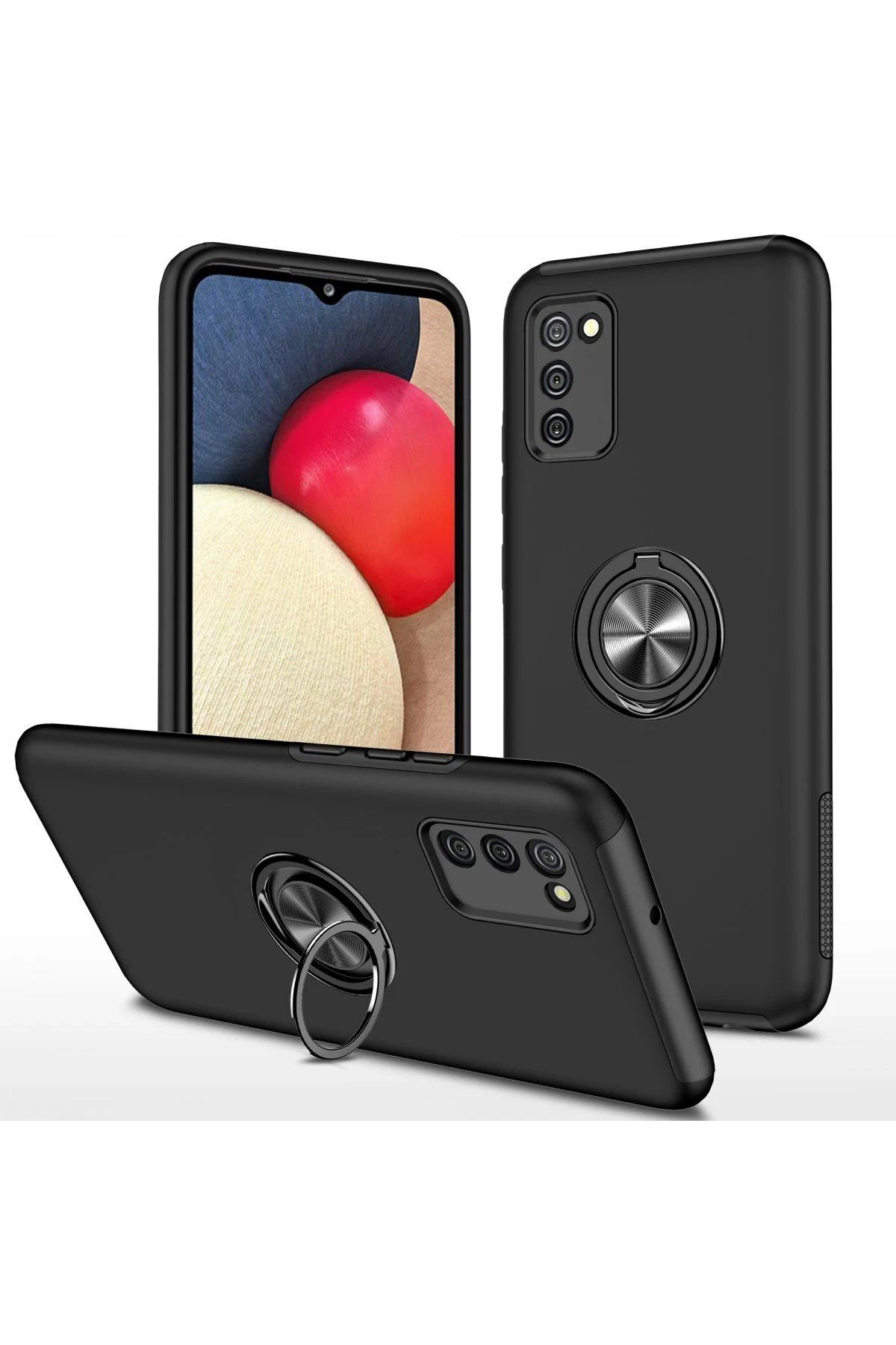 CepteToptan Newface Samsung Galaxy A02S Kılıf Elit Yüzüklü Kapak - Siyah