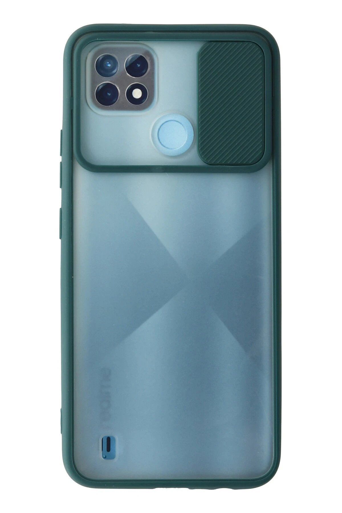 CepteToptan Newface Realme C21 Kılıf Palm Buzlu Kamera Sürgülü Silikon - Yeşil