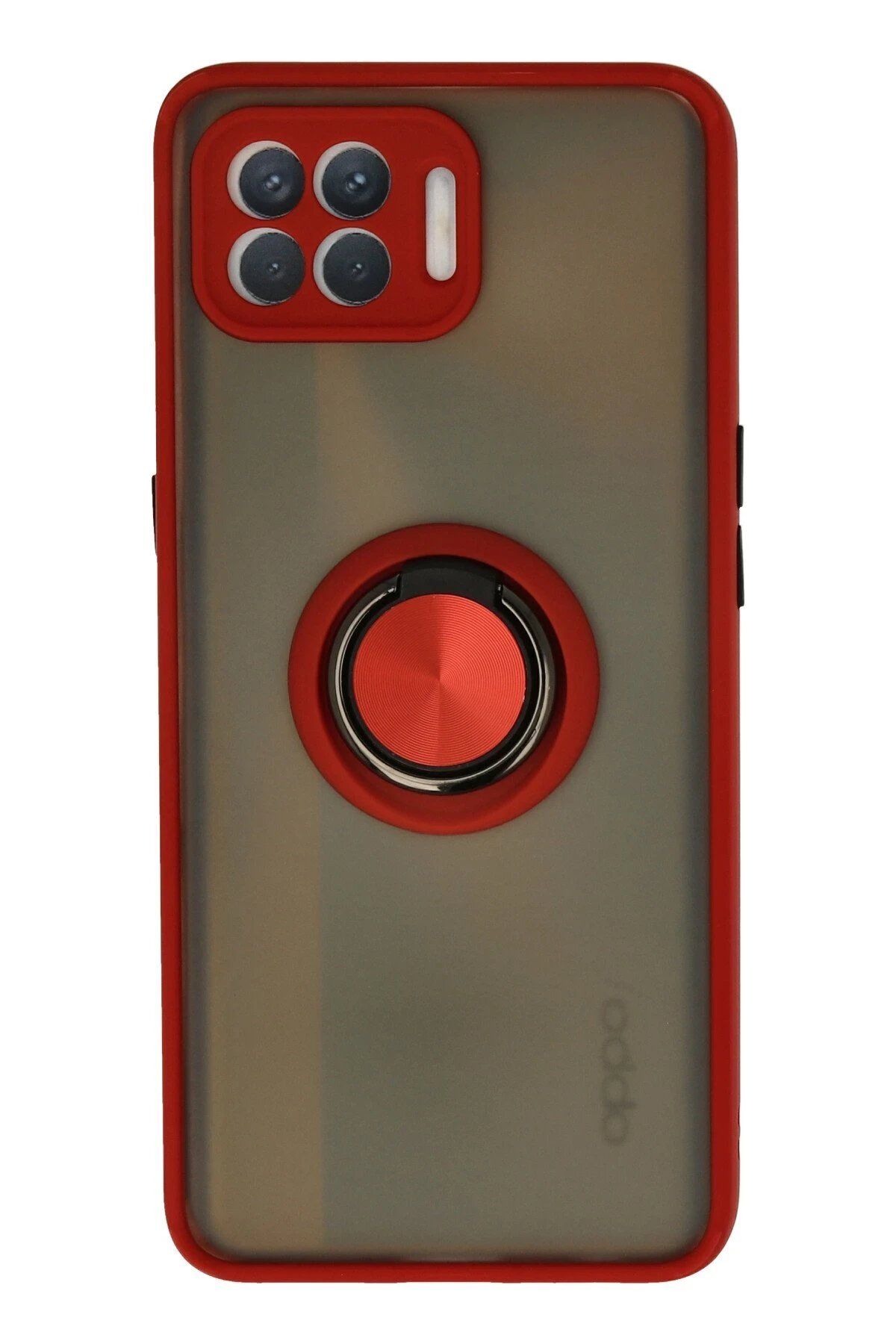 CepteToptan Newface Oppo Reno 4 Lite Kılıf Montreal Yüzüklü Silikon Kapak - Kırmızı