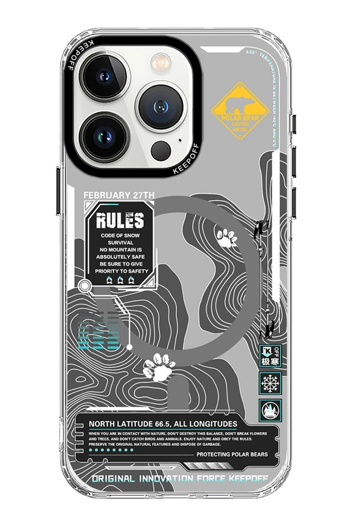 CepteToptan Keep Off iPhone 15 Pro Map Magsafe Kapak - Snowfield