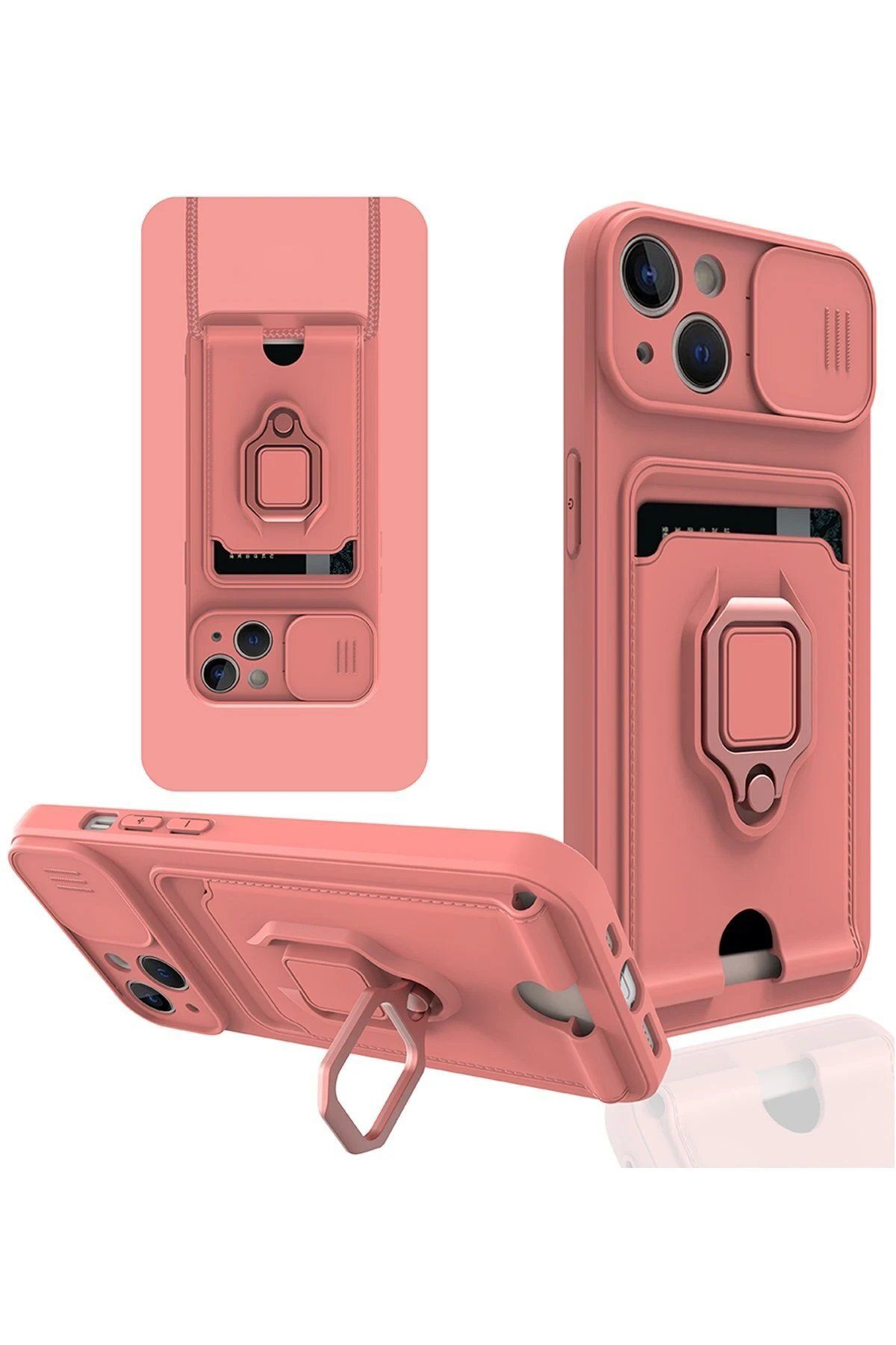 CepteToptan Newface iPhone 13 Kılıf Zuma Kartvizitli Yüzüklü Silikon - Pembe