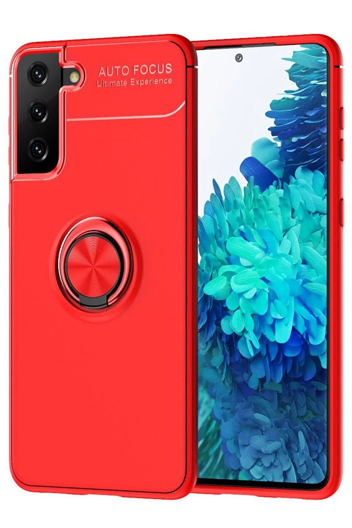 Toptan Bulurum Newface Samsung Galaxy S21 Plus Kılıf Range Yüzüklü Silikon - Kırmızı