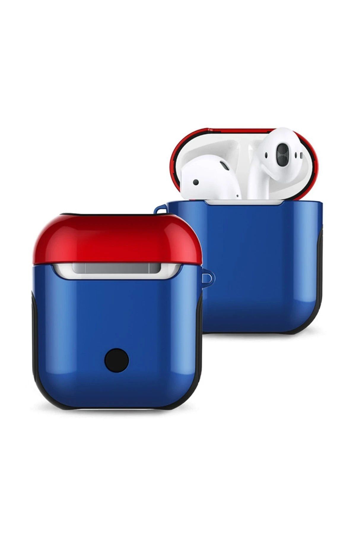 CepteToptan Newface Airpods 2 (2.nesil) 3in1 Kılıf - Lacivert-Kırmızı