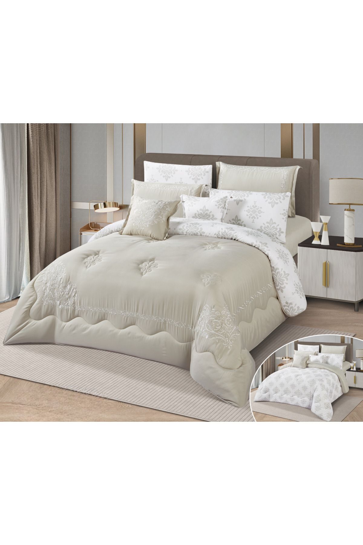 HOURS-Horse Macrofiber Comforter Set, 4 Pieces, Double-Sided, Embroidered with a Classy Pattern, Cornelia-002 1