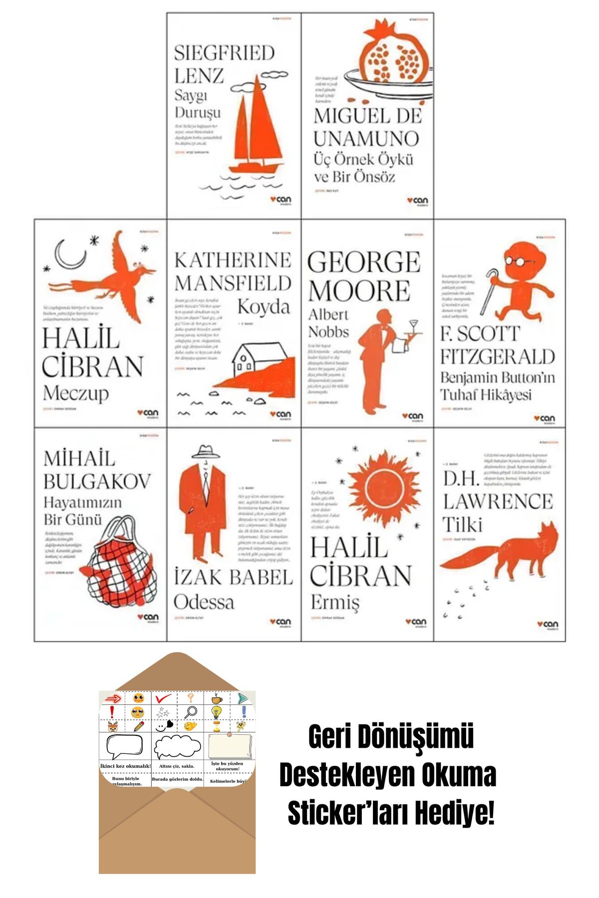 Can Yayınları Can Kısa Modern Klasikler Serisi 10 Kitap Set + Okuma Sticker'ları
