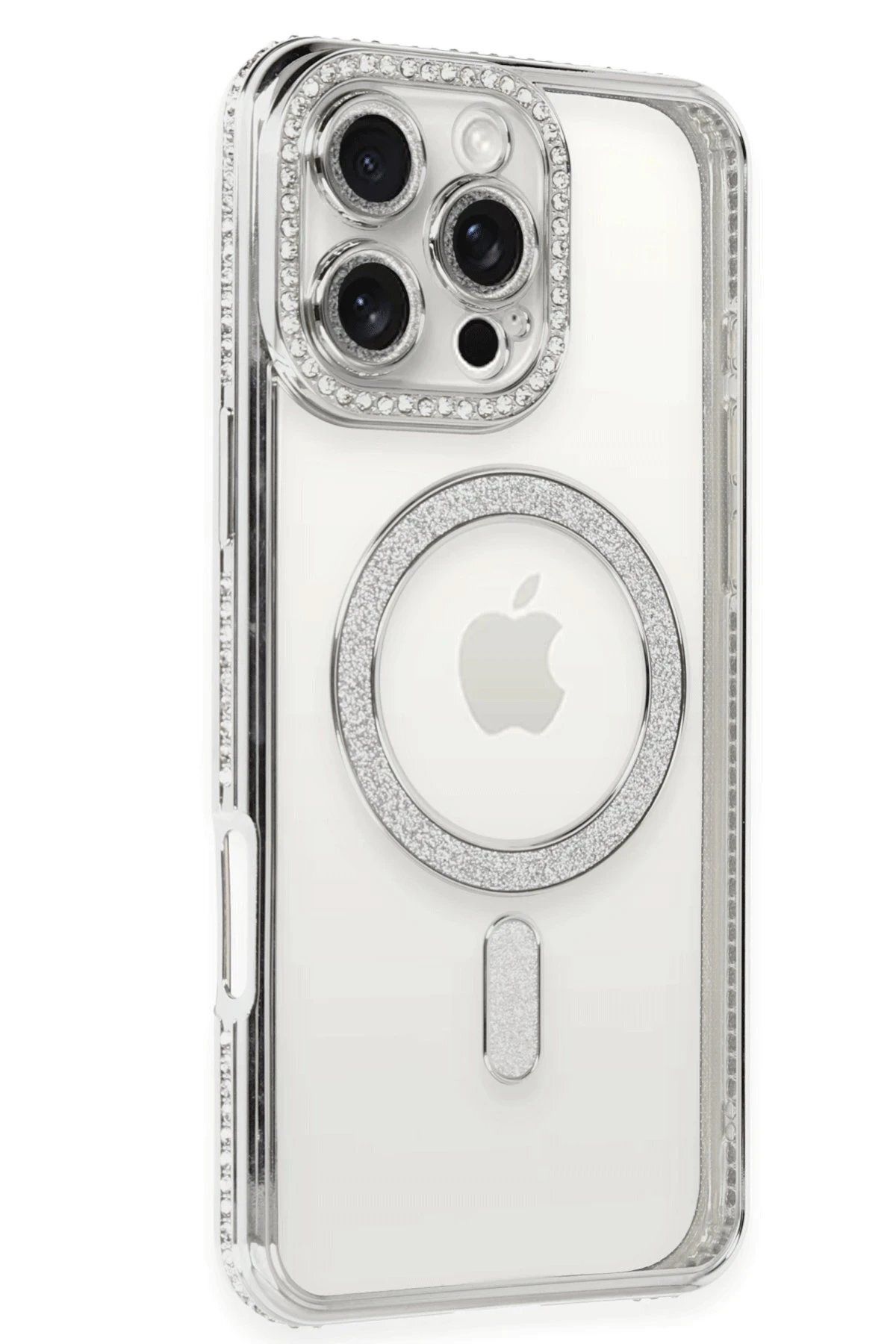 CepteToptan Newface iPhone 16 Pro Kılıf Joke Simli Magneticsafe Kılıf - Gümüş