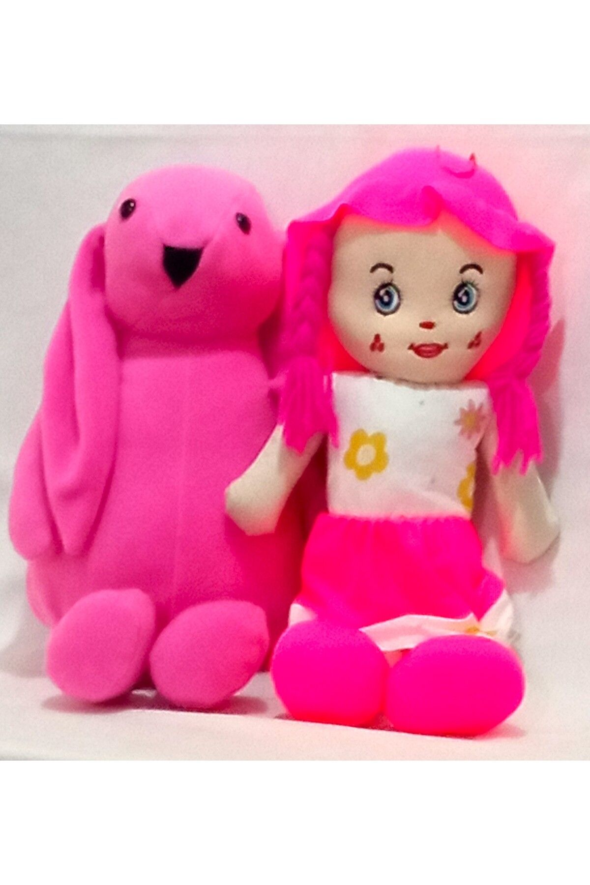 Pufline İkili Set Pembe Tavşan Ve Bez Bebek