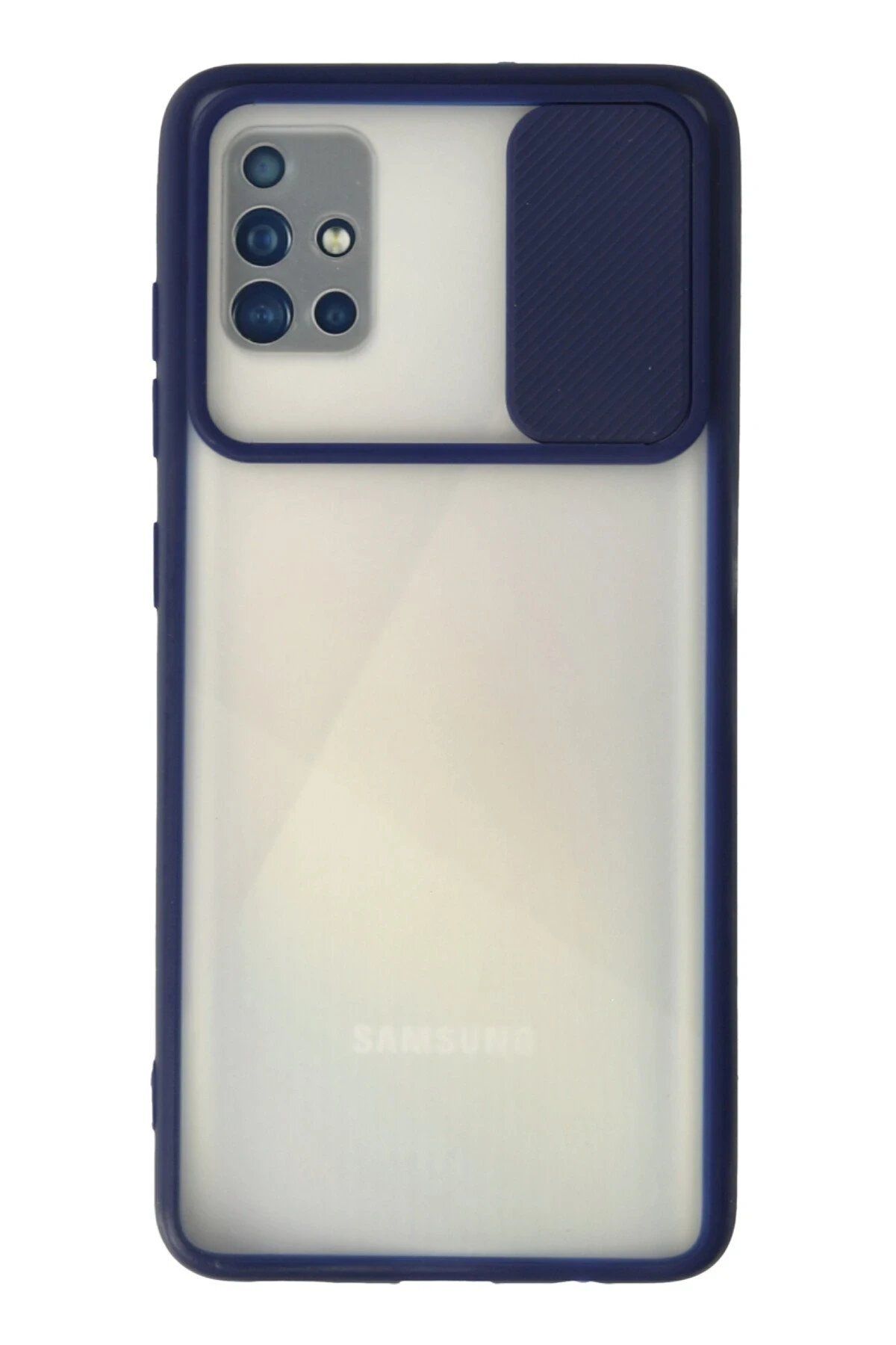 CepteToptan Newface Samsung Galaxy A71 Kılıf Palm Buzlu Kamera Sürgülü Silikon - Lacivert
