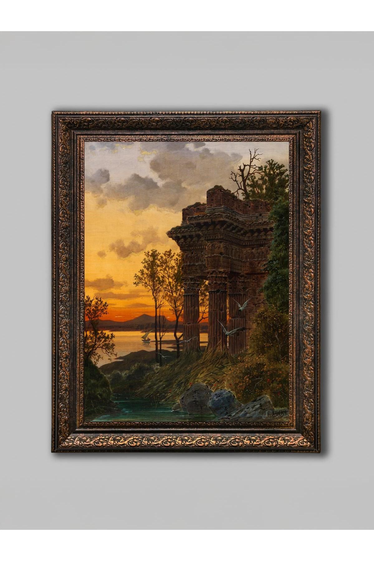 WoodyArts Sütun ve Günbatımı - Bronz Eskitme Çerçeve