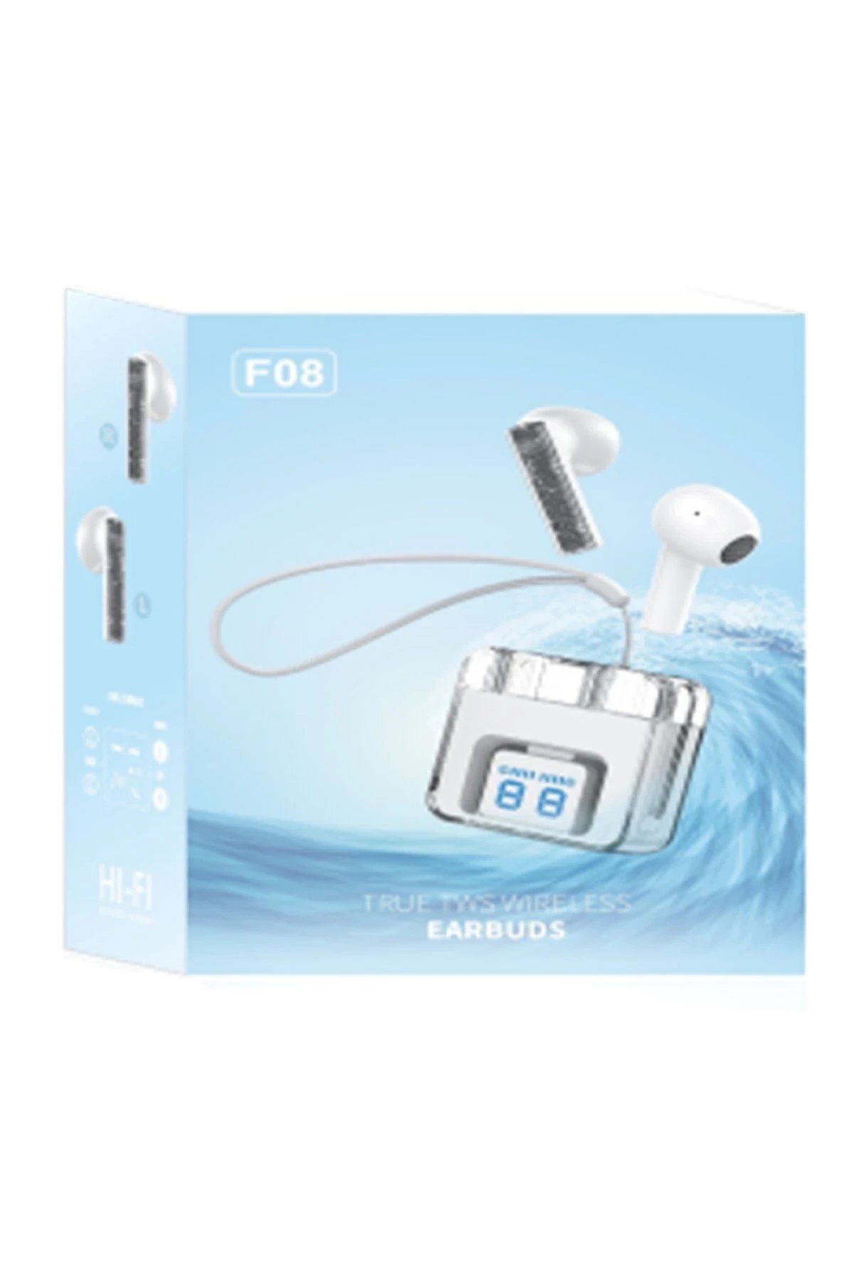 CepteToptan Karler Bass F08 Dijital Şarj Göstergeli TWS Bluetooth Kulaklık - Mavi