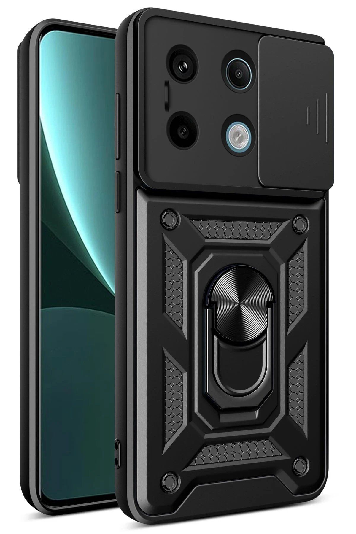CepteToptan Newface Xiaomi Poco X6 Pro Kılıf Pars Lens Yüzüklü Silikon - Siyah