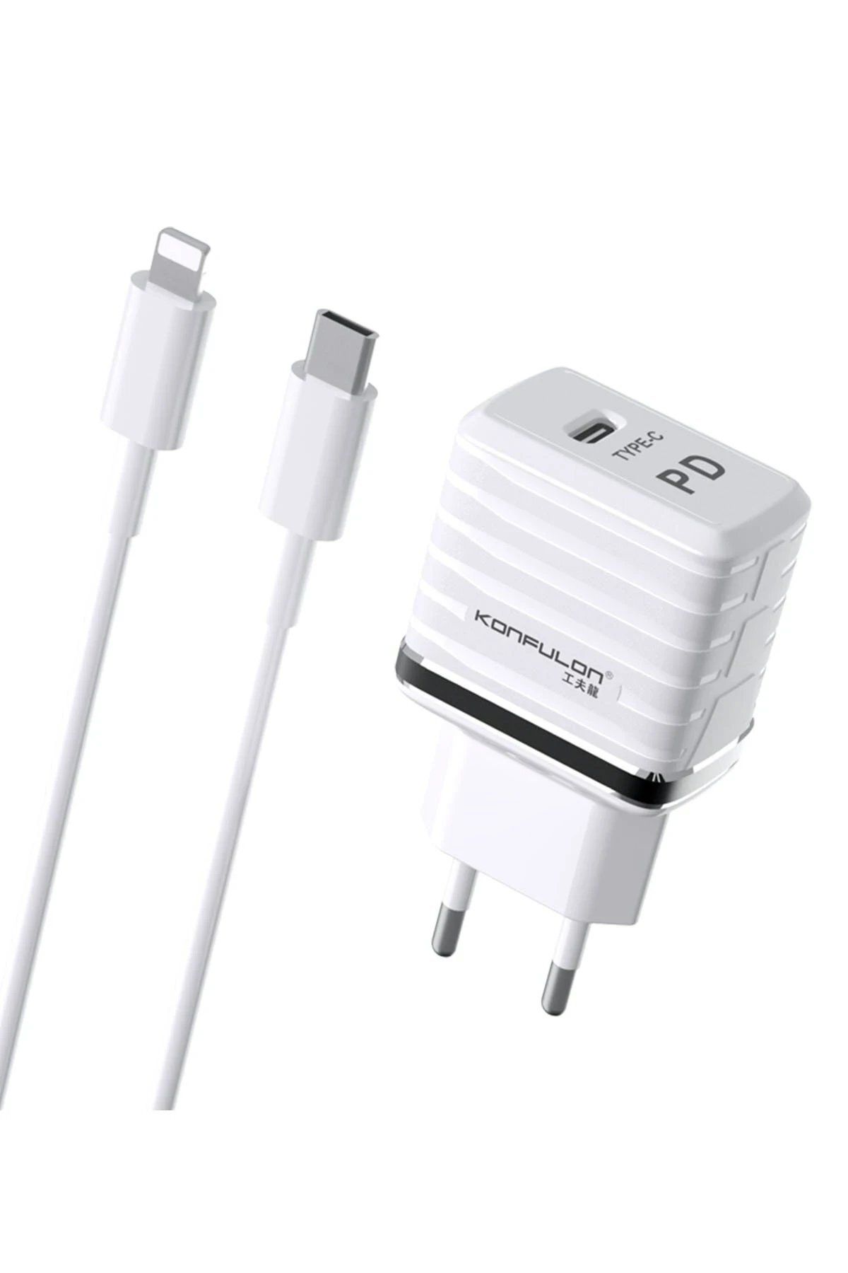 CepteToptan Konfulon C32D 20W PD Şarj Cihazı + DC13 1M 20W Type-C to Lightning Kablolu Şarj Cihazı iphone Uyumlu