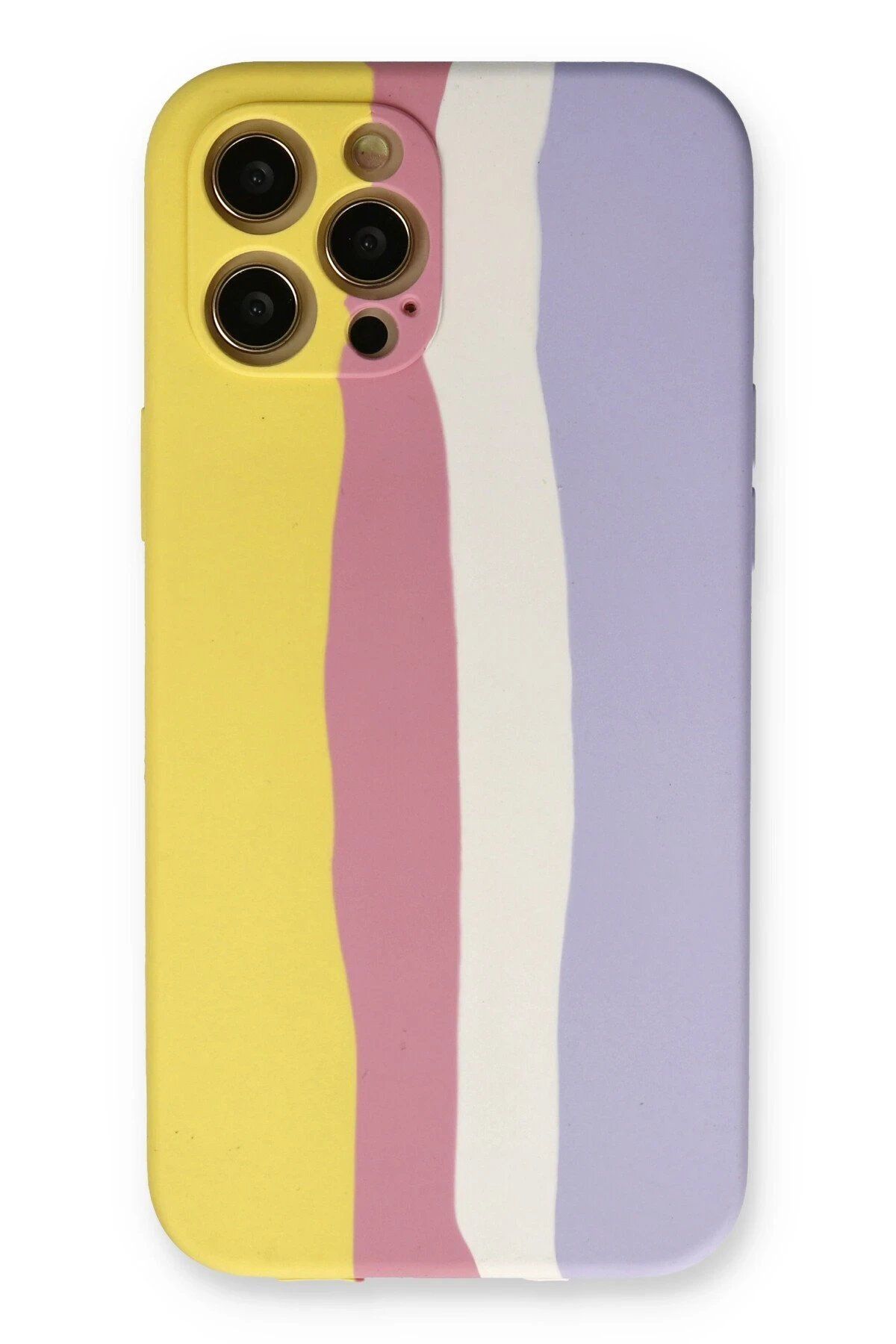 CepteToptan Newface iPhone 12 Pro Max Kılıf Ebruli Lansman Silikon - Sarı-Mavi