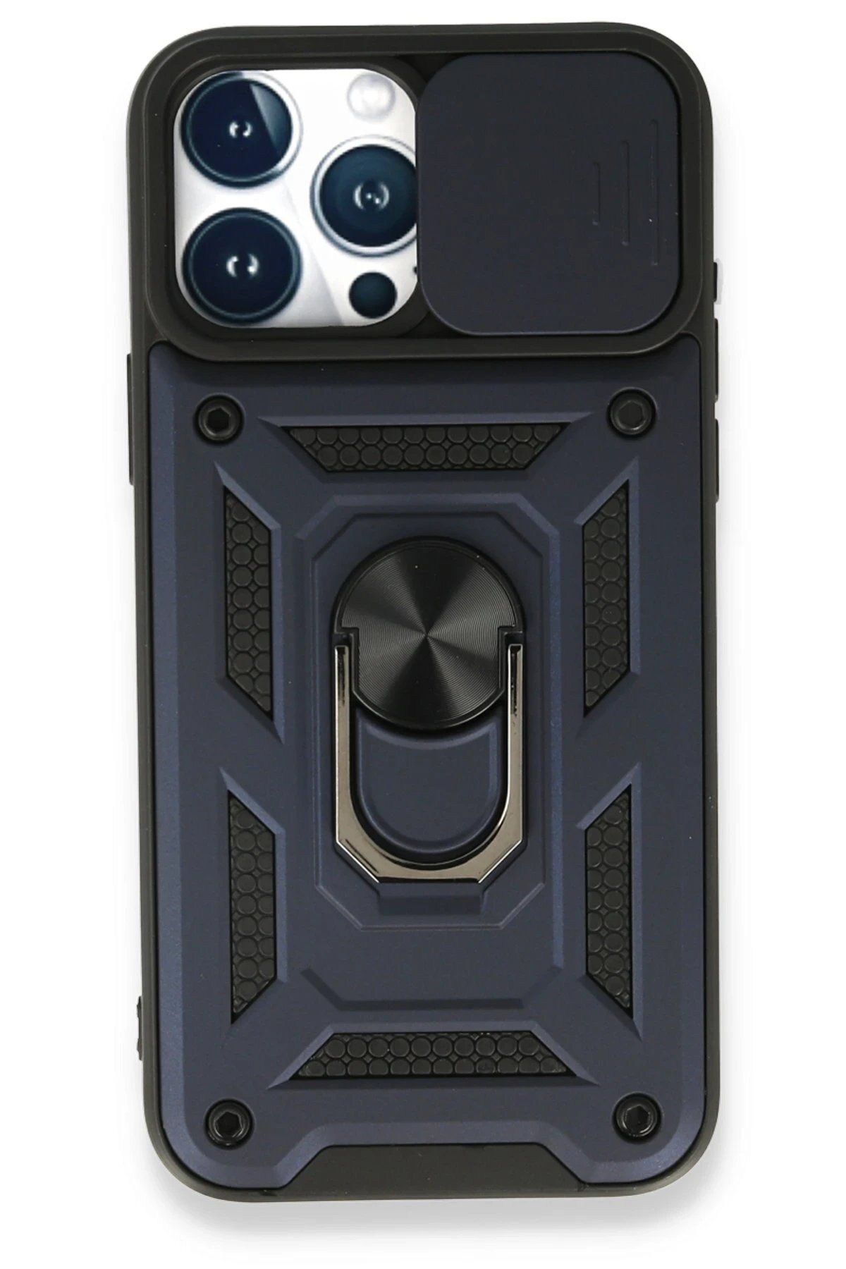 CepteToptan Newface iPhone 15 Pro Kılıf Pars Lens Yüzüklü Silikon - Lacivert