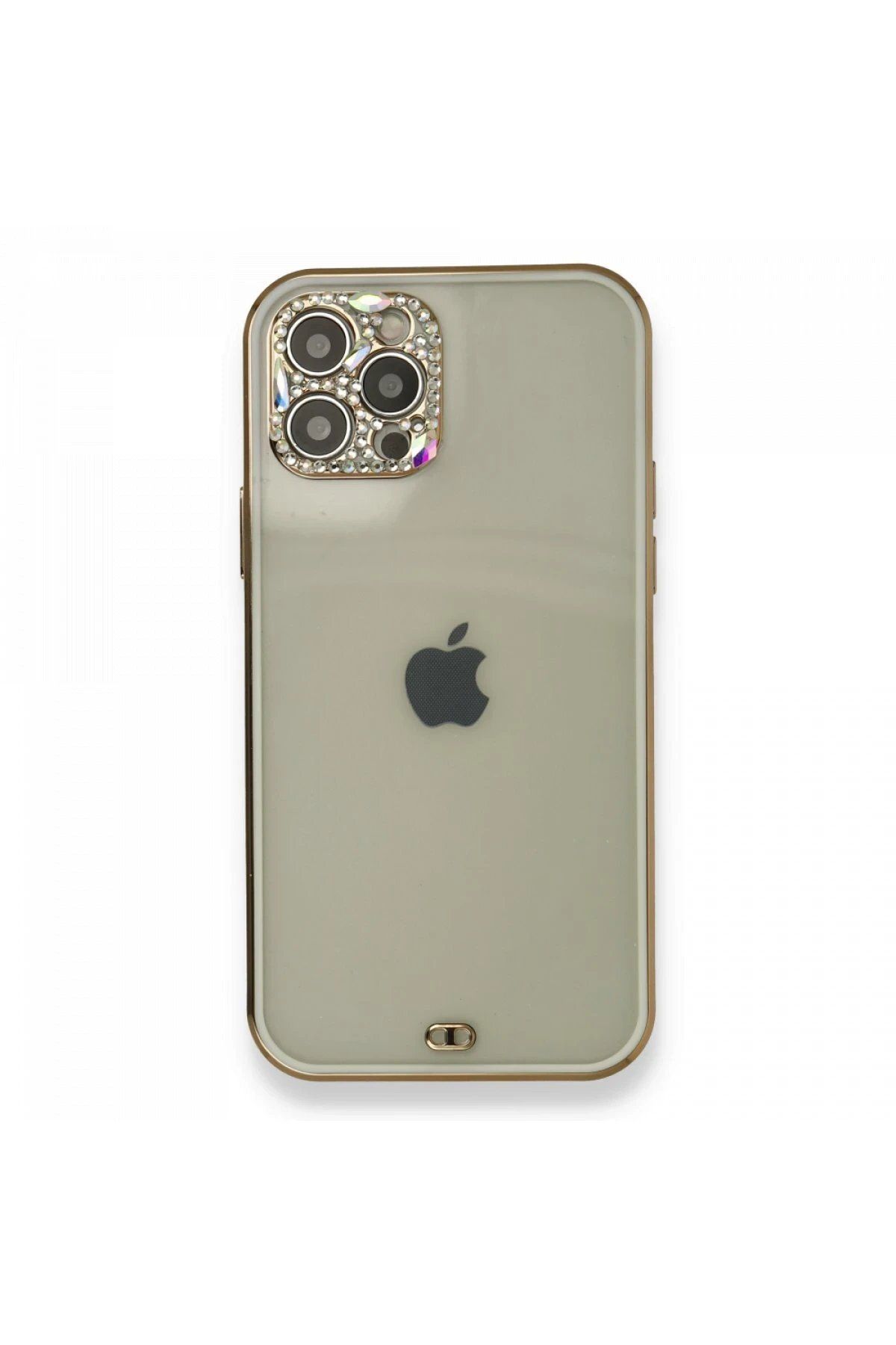 CepteToptan Newface iPhone 12 Pro Kılıf Liva Taşlı Silikon - Beyaz