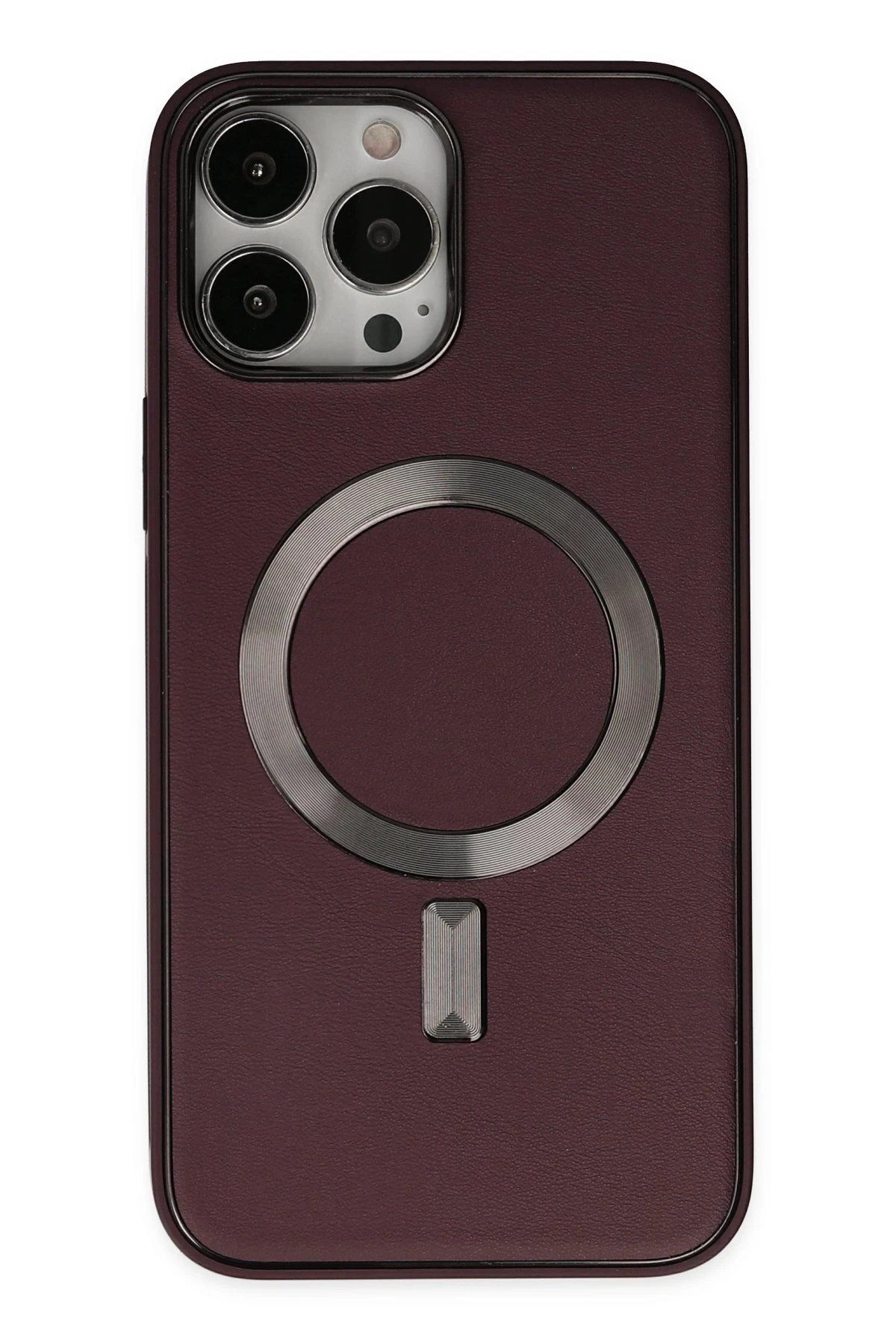 CepteToptan Newface iPhone 13 Pro Kılıf Coco Deri Magneticsafe Silikon - Bordo