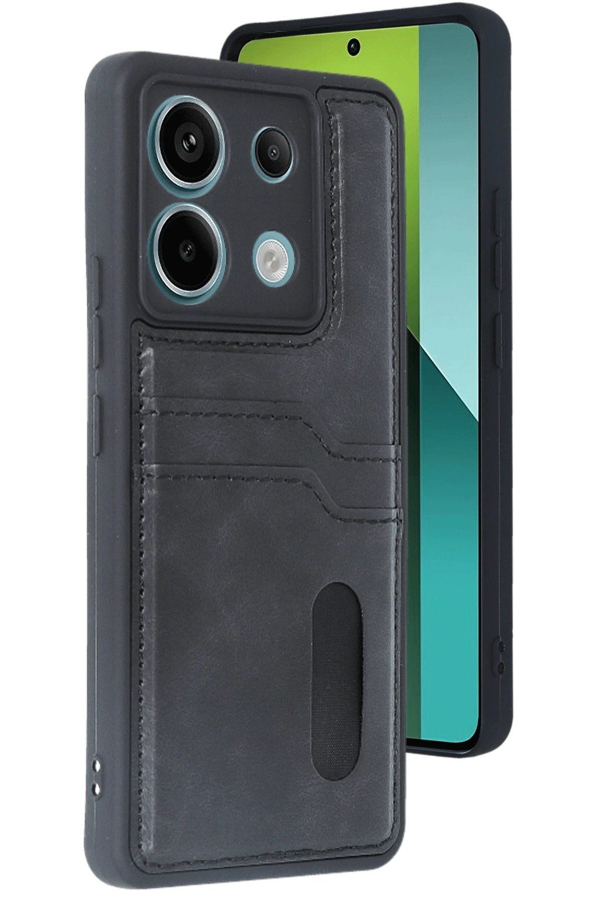 CepteToptan Newface Xiaomi Redmi Note 13 Pro 5G Kılıf Sara Kartvizitli Deri Kılıf - Siyah
