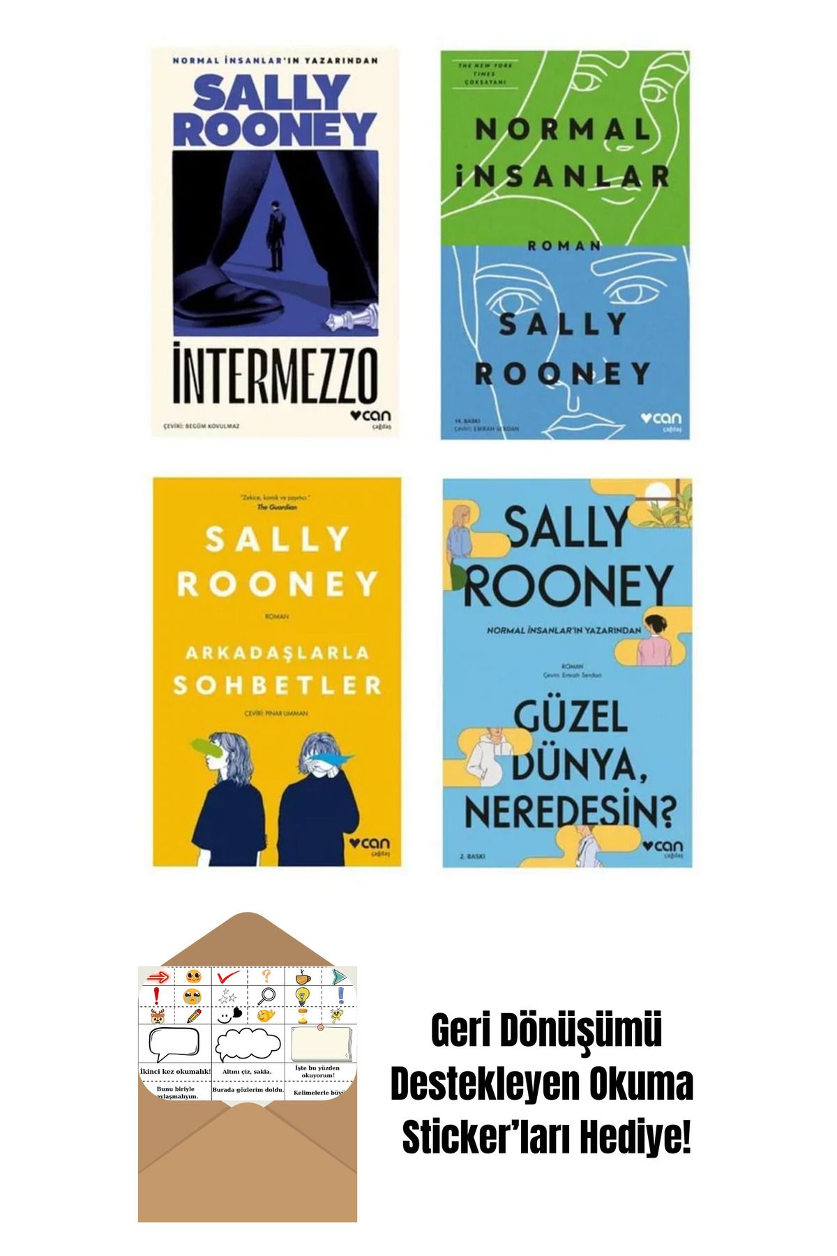 Can Yayınları Sally Rooney Seti 4 Kitap Set + Okuma Sticker'ları